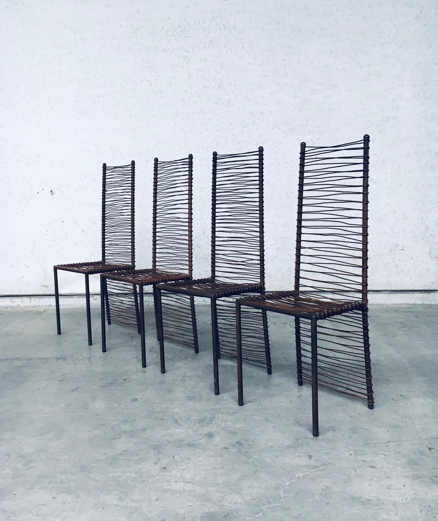Late 20th Century Postmodern Design Handcrafted Iron High Back Chair Set, 1980's For Sale