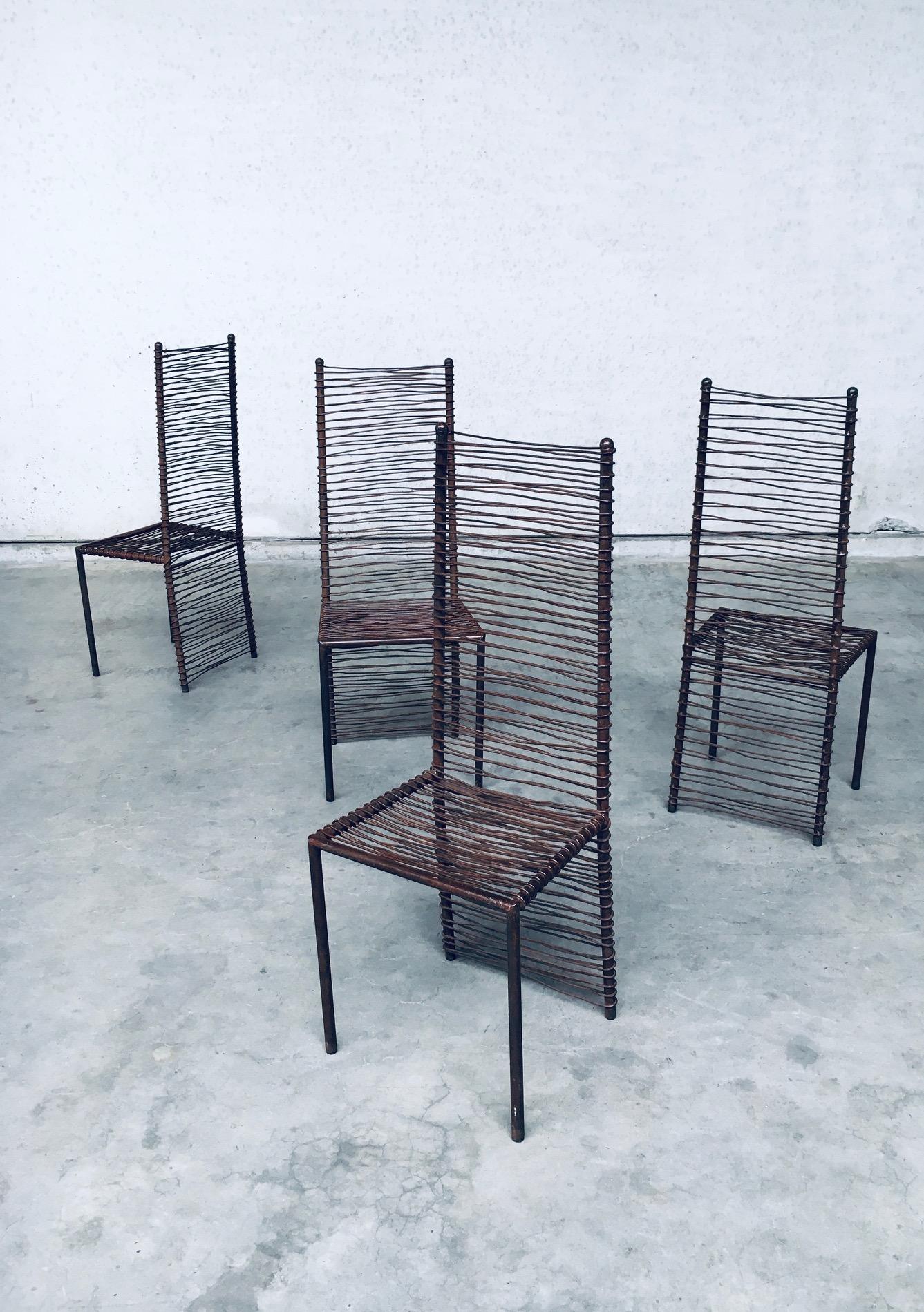 Metal Postmodern Design Handcrafted Iron High Back Chair Set, 1980's For Sale