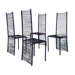 Postmodern Design Handcrafted Iron High Back Chair Set, 1980's