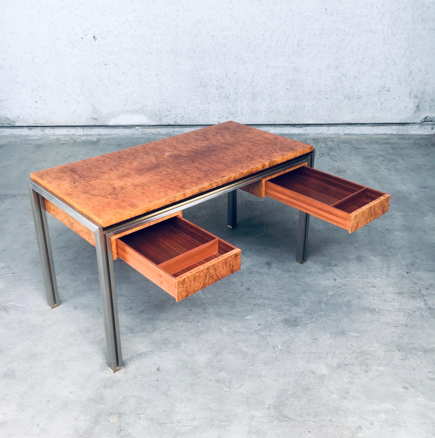 Late 20th Century Postmodern Design in Style of Milo Baughman Burl Wood Desk, 1970's For Sale