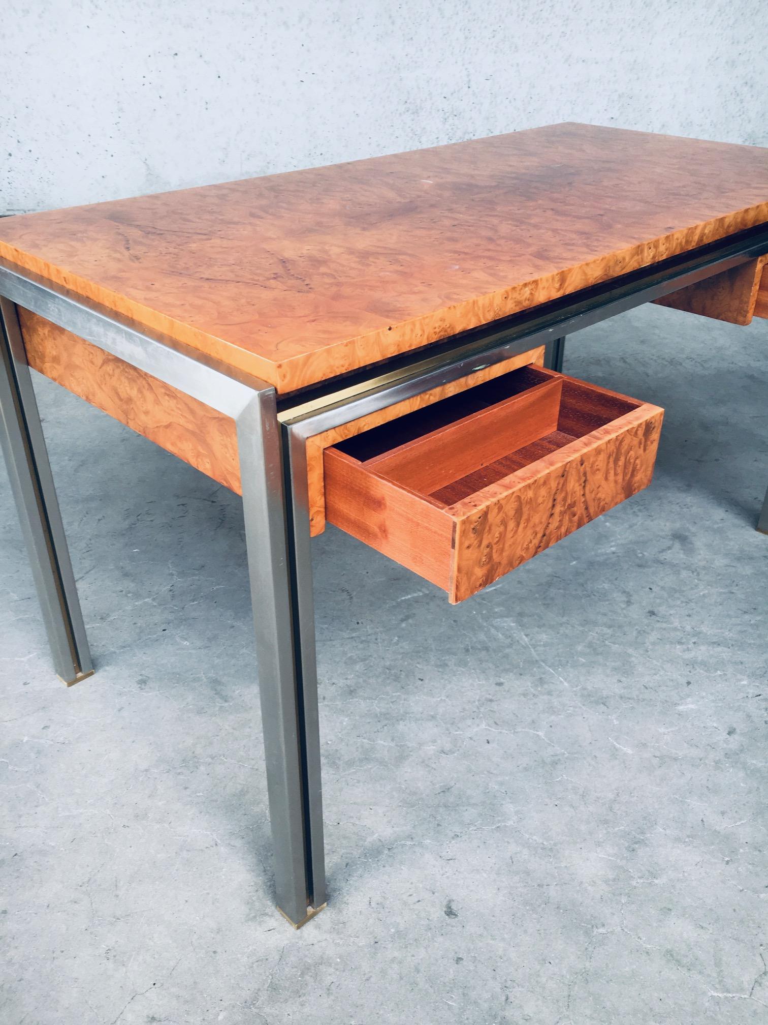 Metal Postmodern Design in Style of Milo Baughman Burl Wood Desk, 1970's For Sale