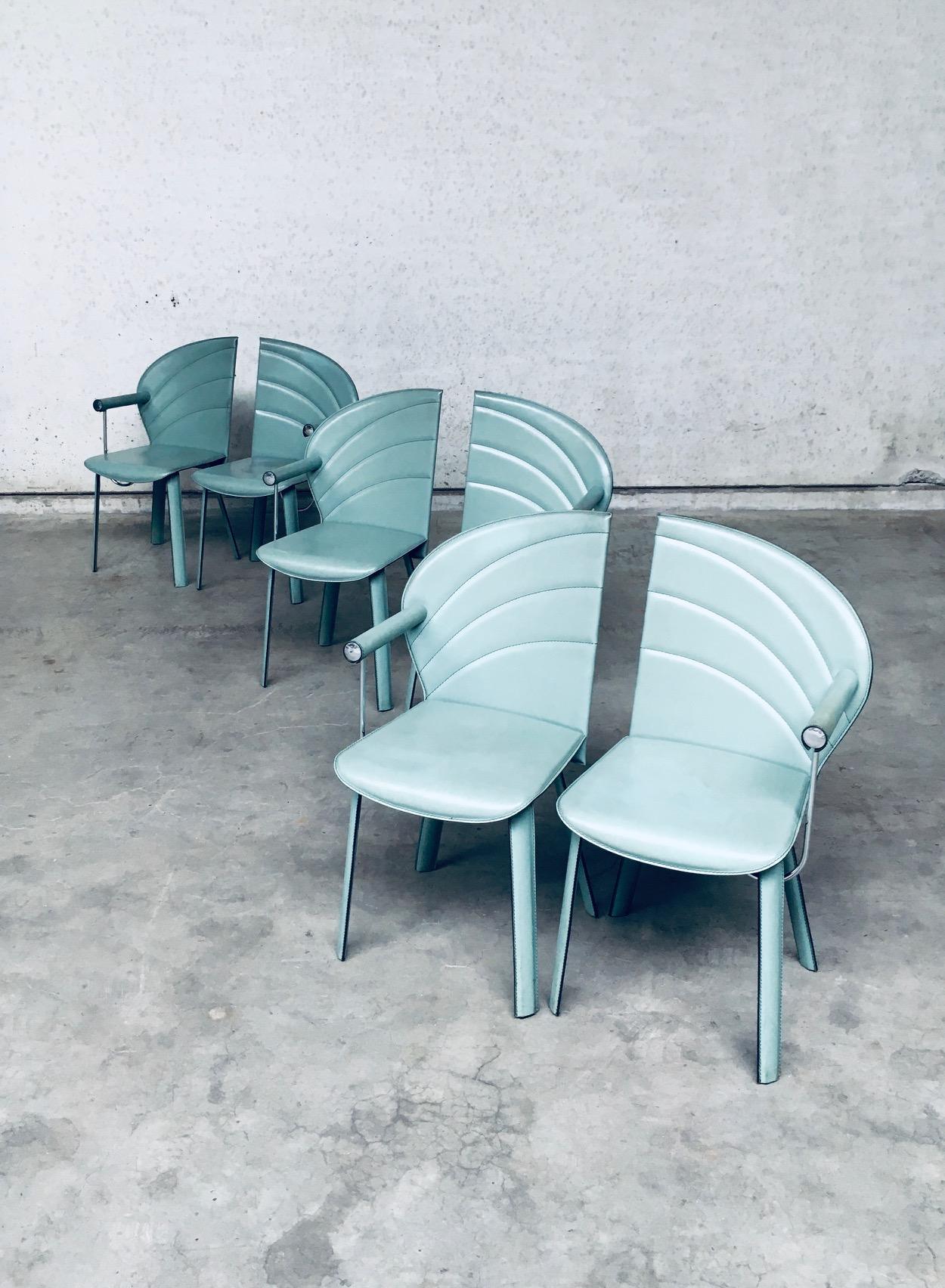 italien Ensemble de chaises de salle à manger en cuir au design postmoderne de Mario Morbidelli pour Naos, Italie  en vente
