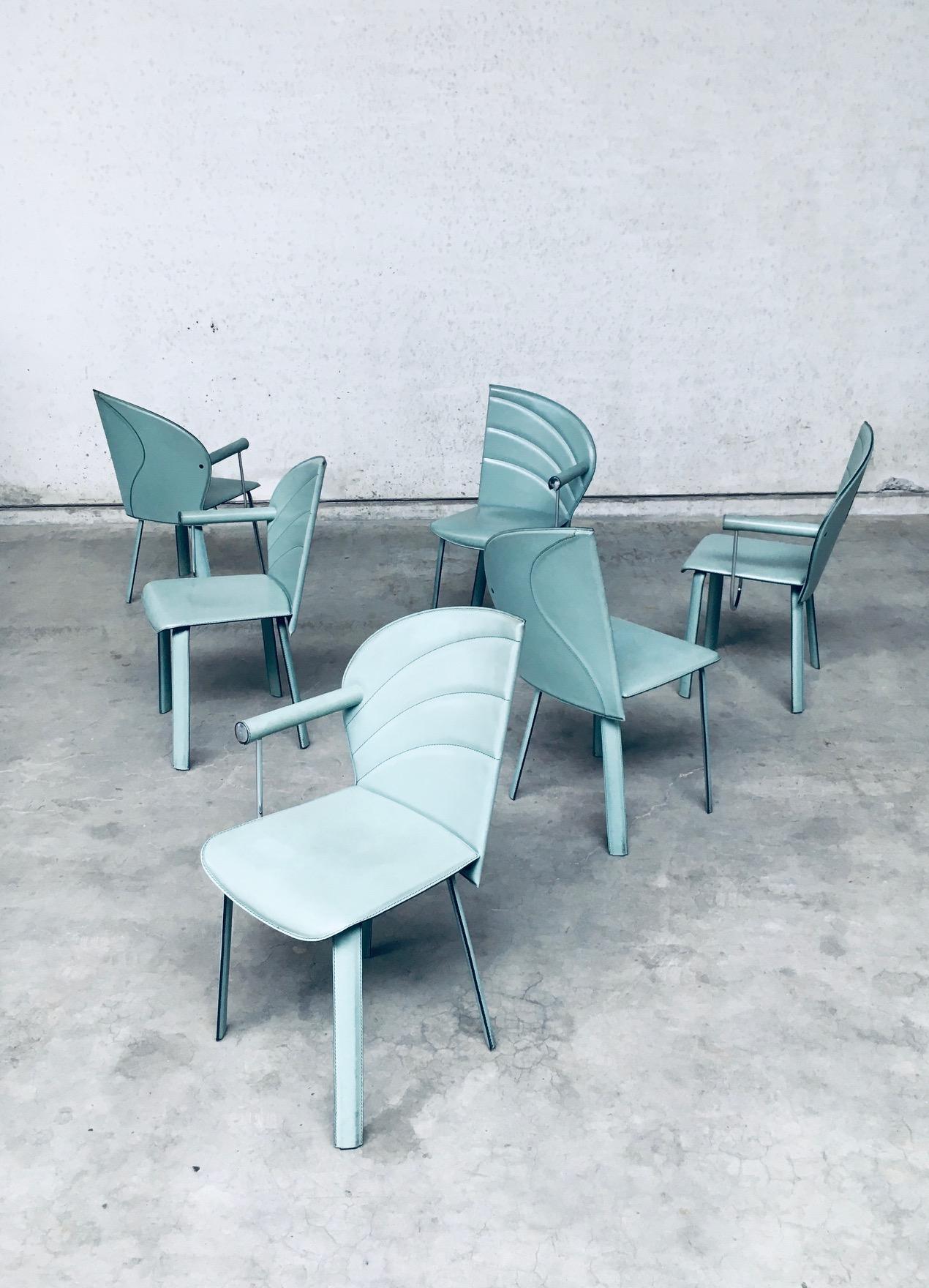 Fin du 20e siècle Ensemble de chaises de salle à manger en cuir au design postmoderne de Mario Morbidelli pour Naos, Italie  en vente