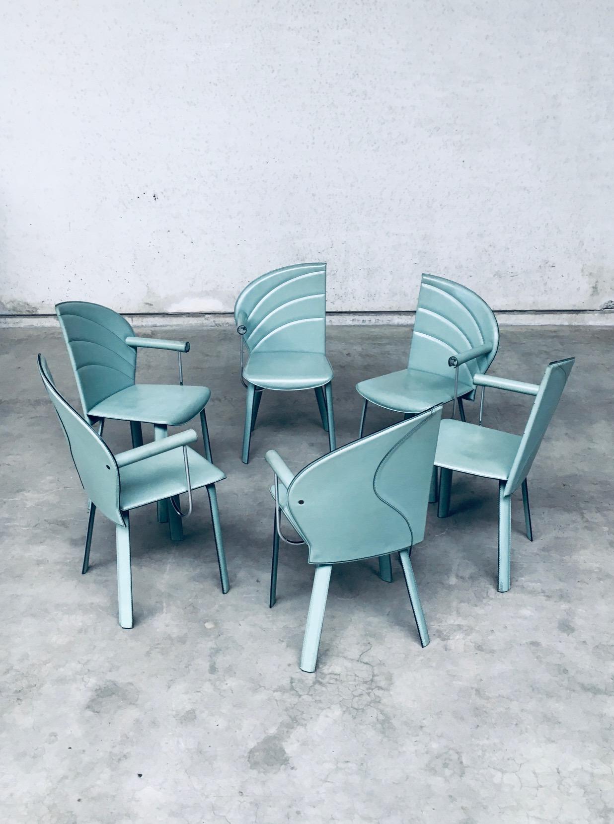 Métal Ensemble de chaises de salle à manger en cuir au design postmoderne de Mario Morbidelli pour Naos, Italie  en vente