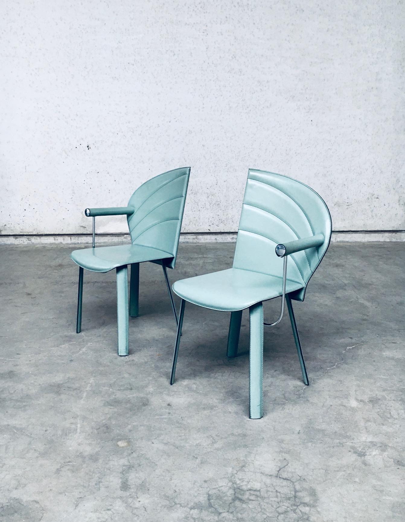 Ensemble de chaises de salle à manger en cuir au design postmoderne de Mario Morbidelli pour Naos, Italie  en vente 2