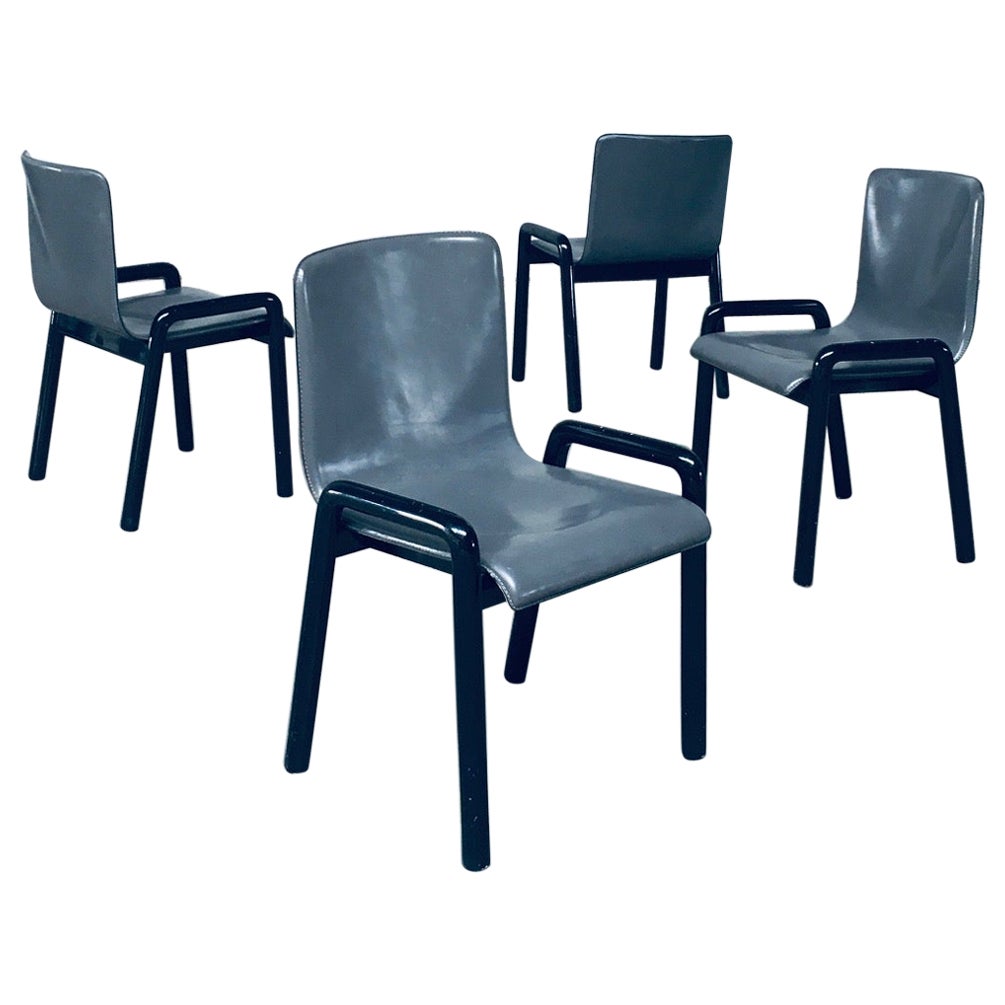Sedie da pranzo in pelle dal design postmoderno, Italia anni '80