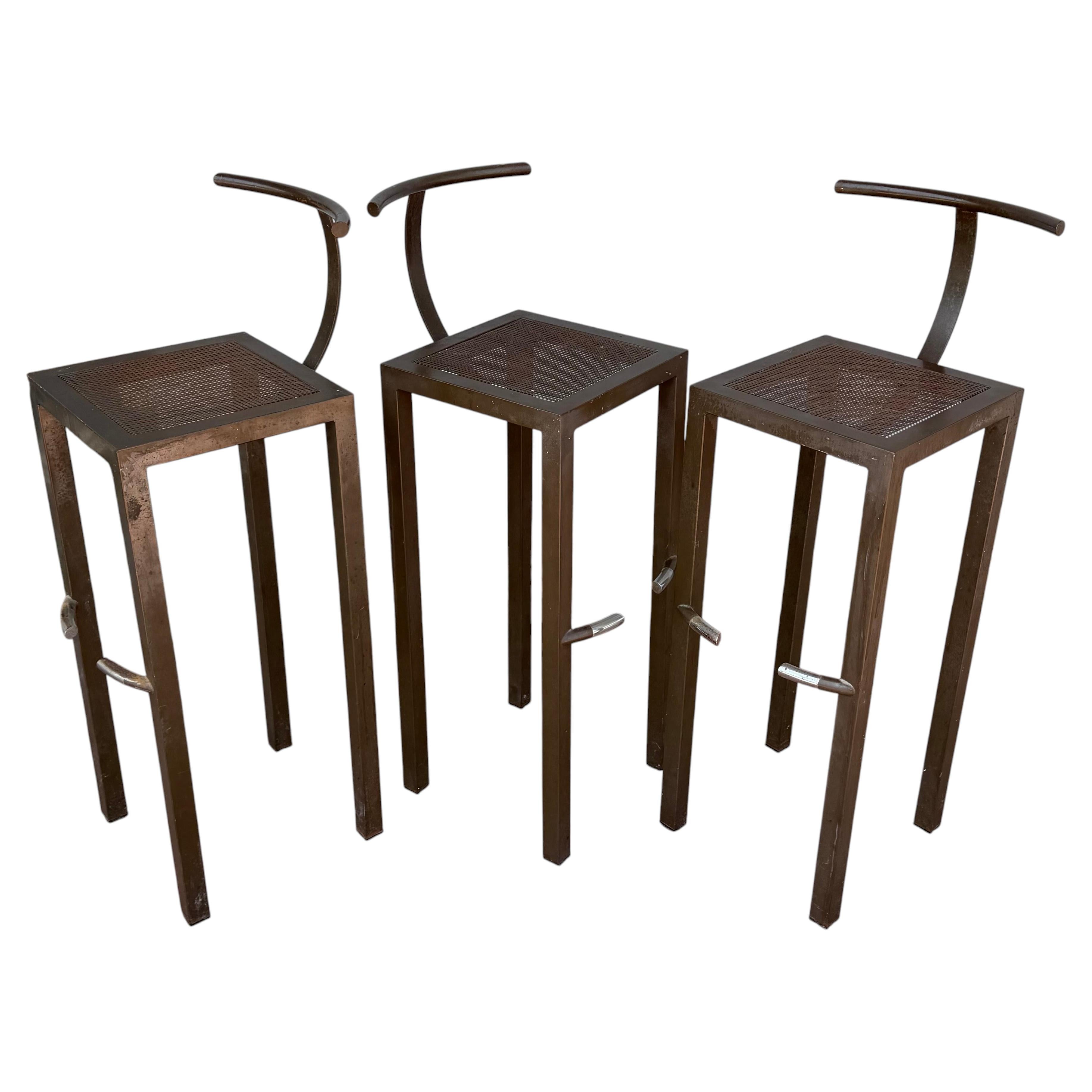 Conjunto de 3 taburetes de bar «Sarapis» de Philippe Starck, de diseño posmoderno, para Aleph Ubik