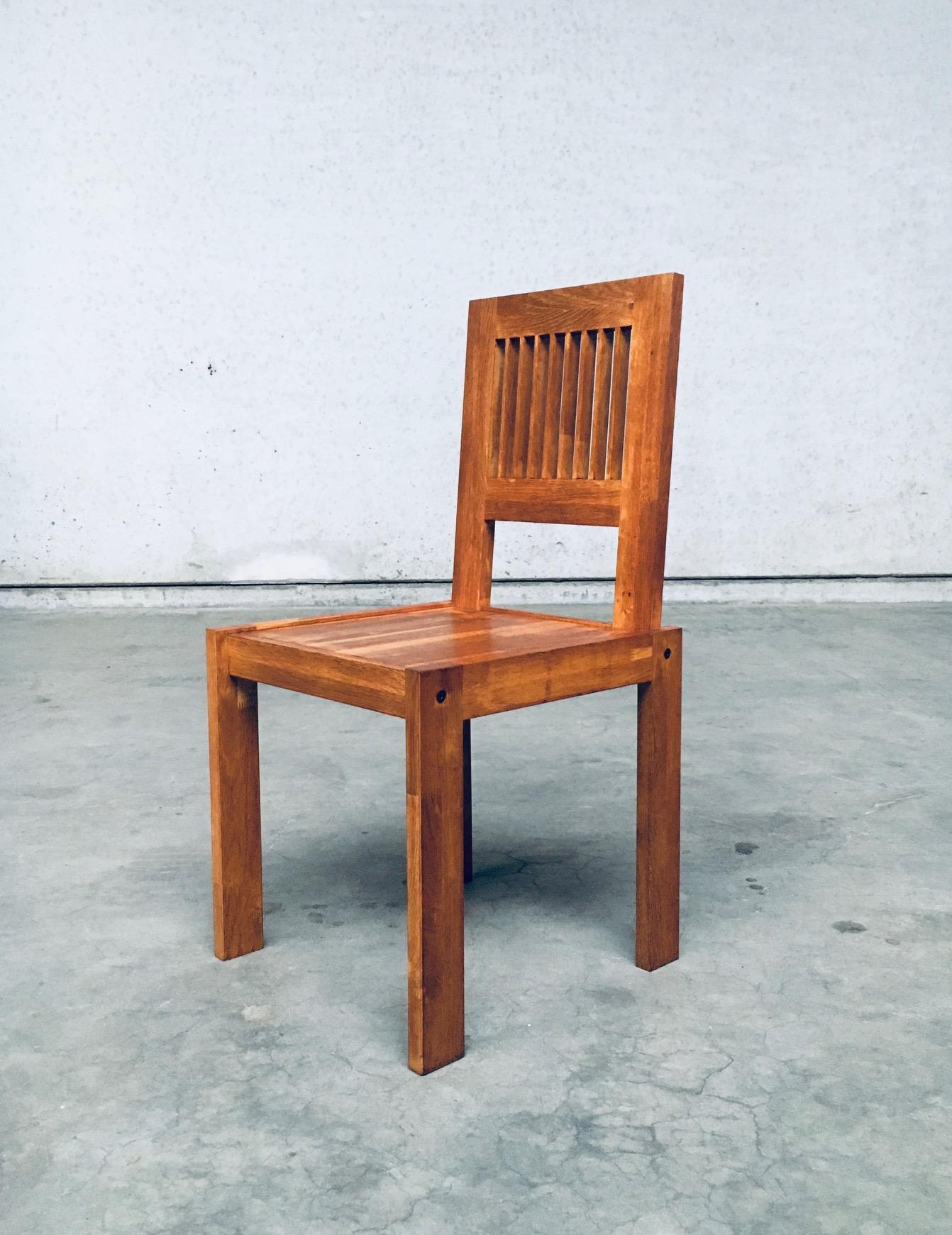 Vintage Postmodern Design Teak Side Chair. Made in France, 1990's period. Solid teak wood constructed chair with architectural design details. Very well made and designed chair with beautiful details in it's finish. This comes in very good