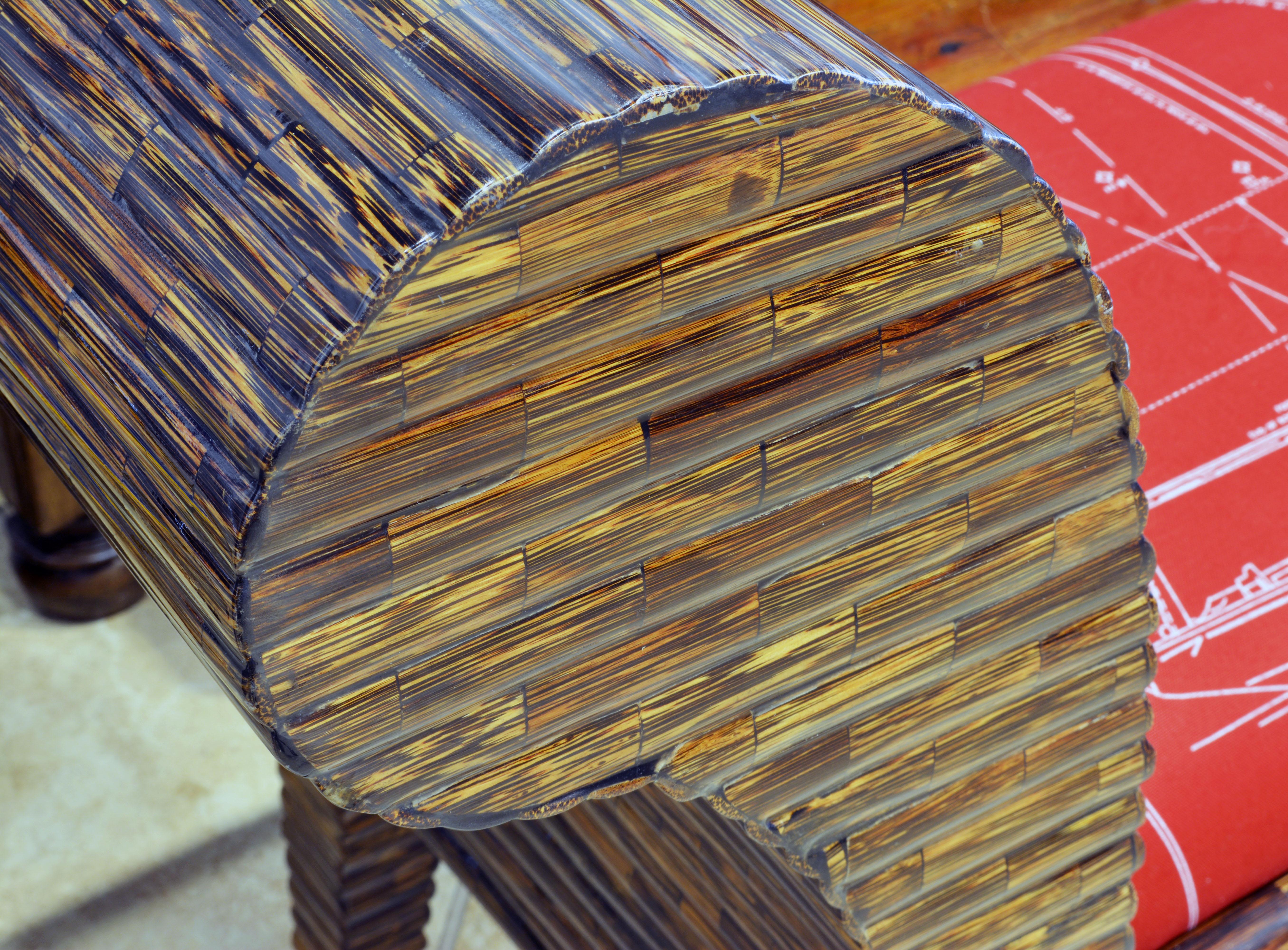 Post-Modern Postmodern Design Tessellated Coconut Palm Wood Bench by Enrique Garcel