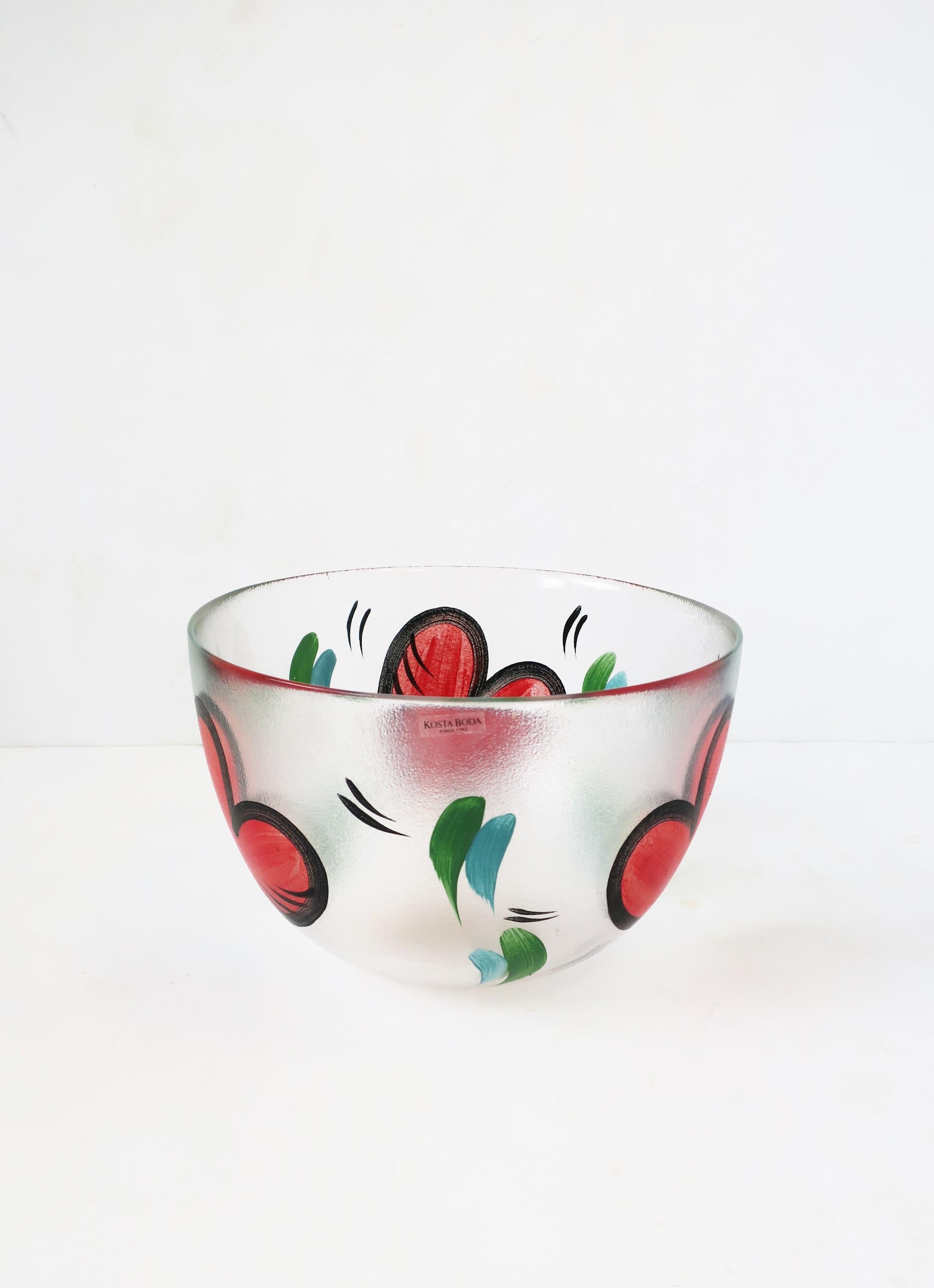 Glass Postmodern Designer Bowl Hearts by Artist Ulrica Hydman-Vallien for Kosta Boda