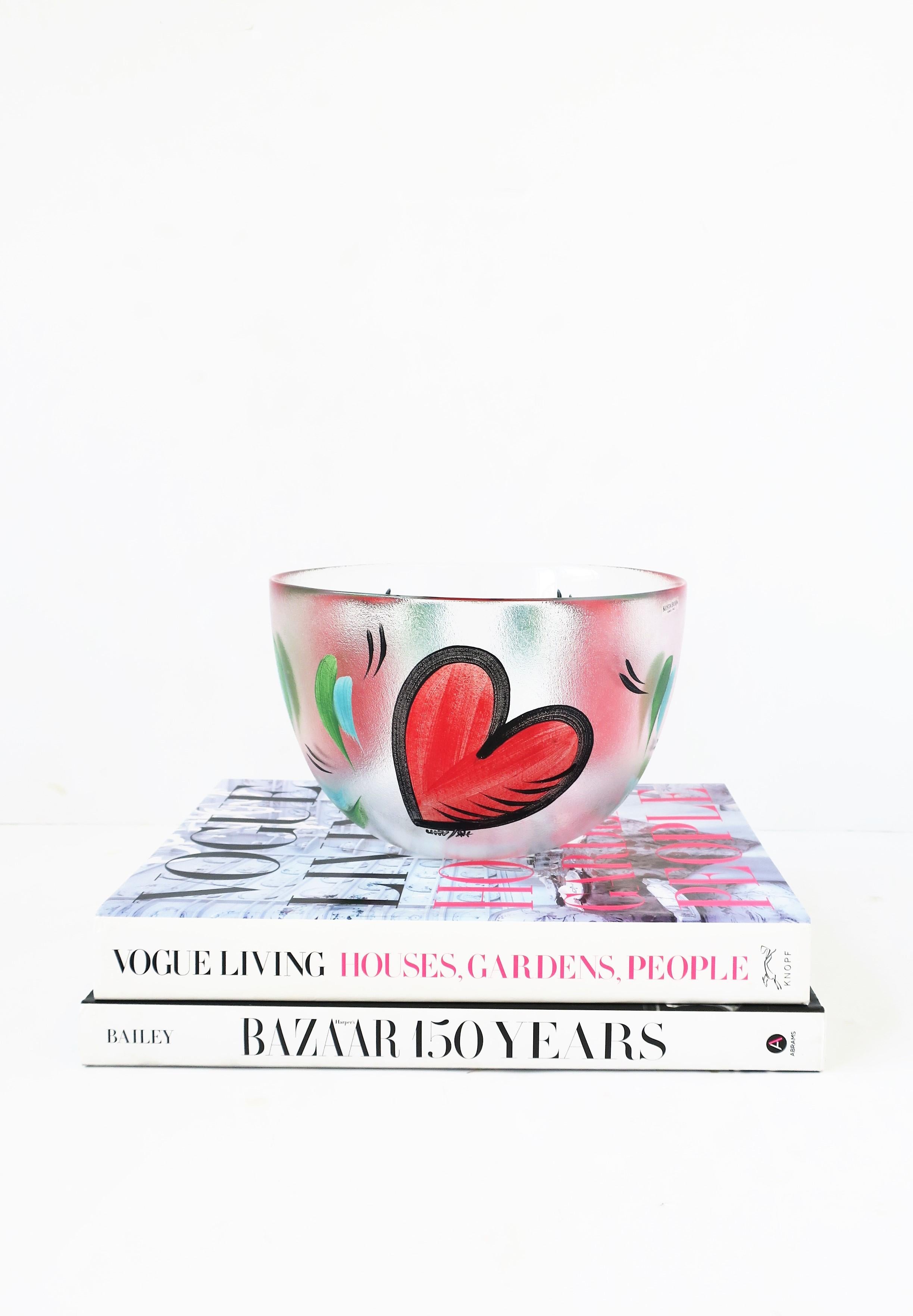Hand-Painted Postmodern Designer Bowl Hearts by Artist Ulrica Hydman-Vallien for Kosta Boda