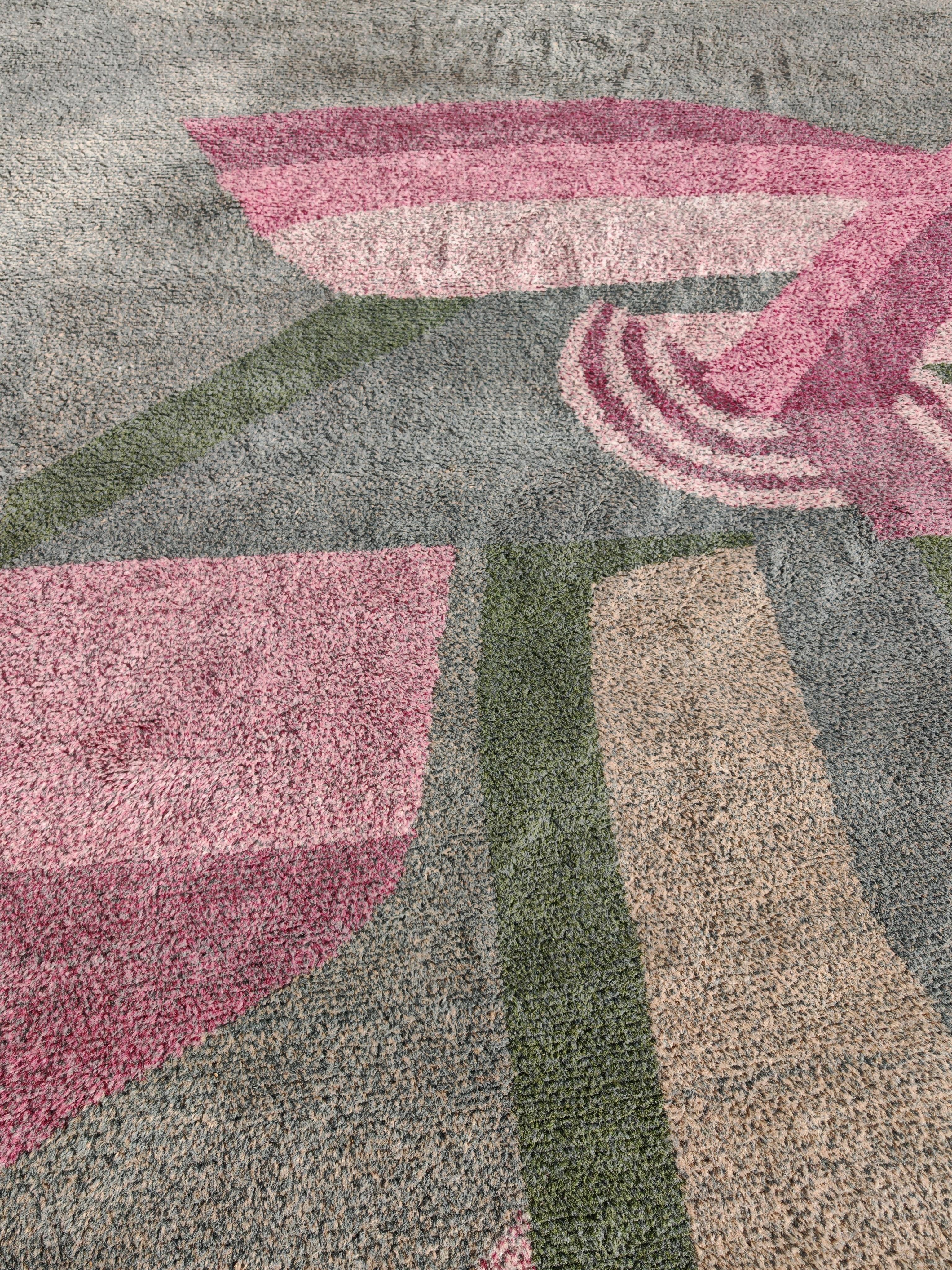 Tappeto di design postmoderno, annodato a mano, 100% lana, India anni '90 in vendita 4