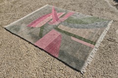 Postmodern Designer Rug, hand- knotted 100% wool, India 1990s