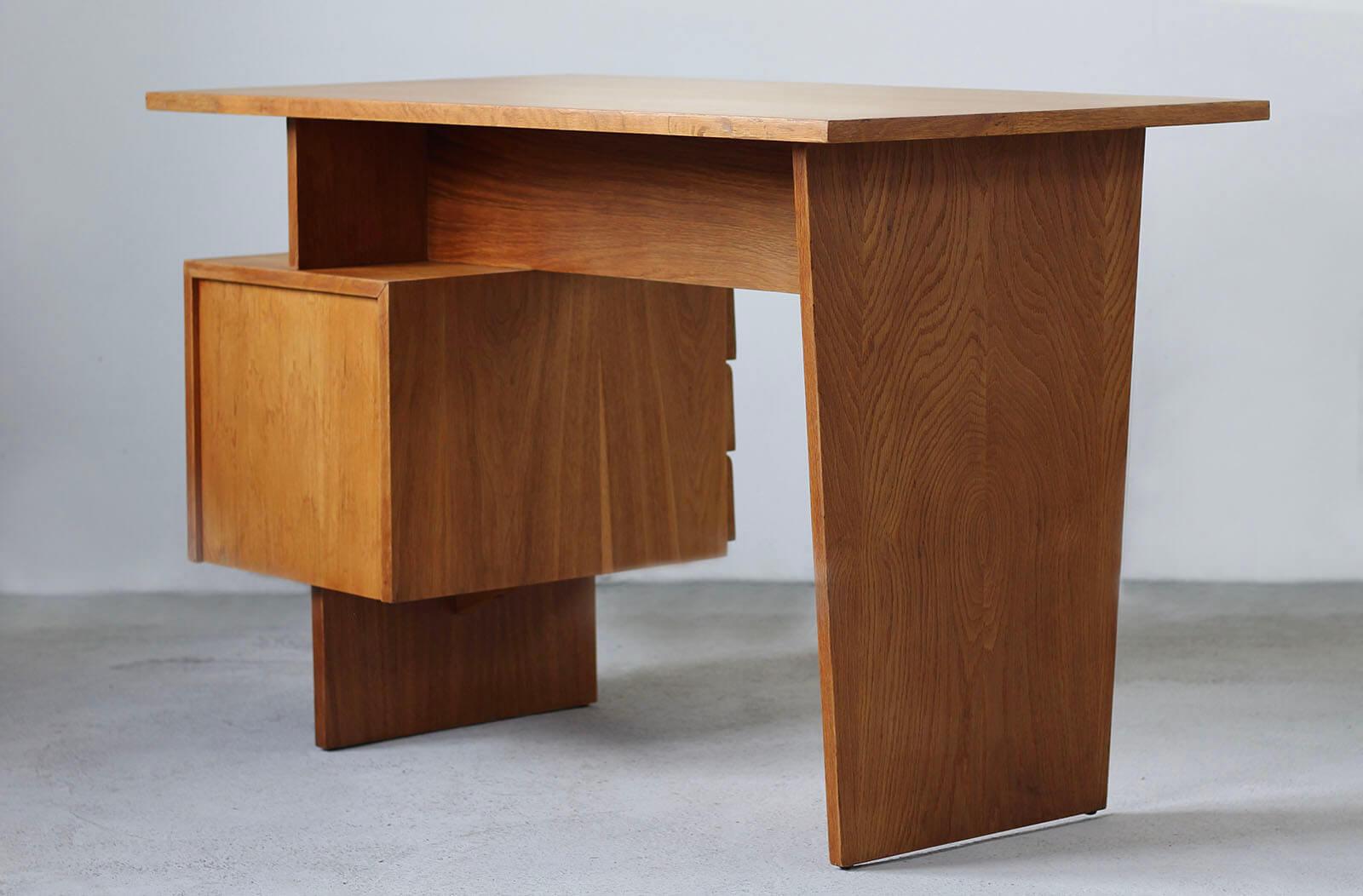 Veneer Postmodern Desk, Writing Table by Bohumil Landsman, 1970s, Fully Restored