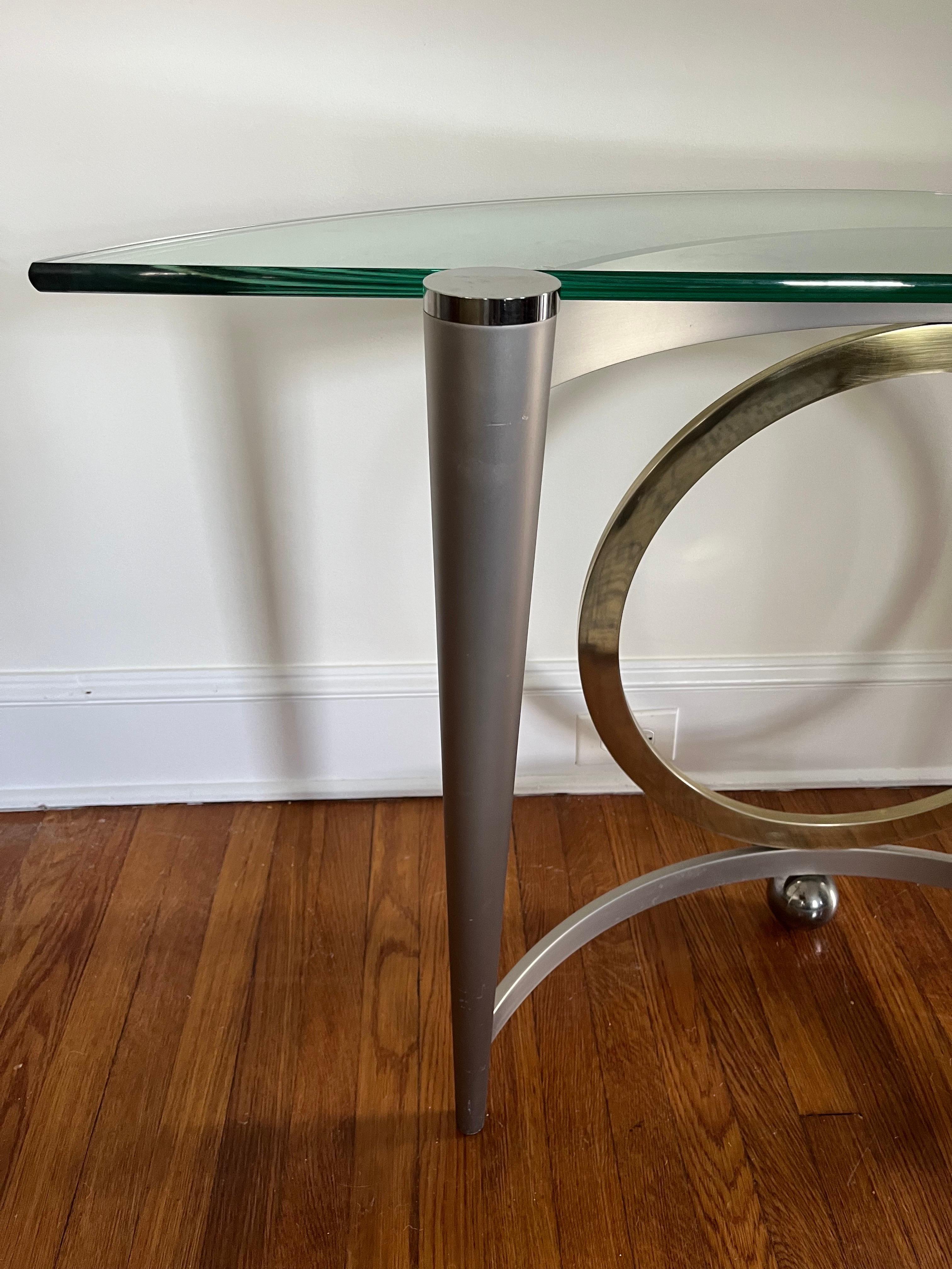 Postmodern DIA style steel and brass demilune console. In Good Condition For Sale In W Allenhurst, NJ