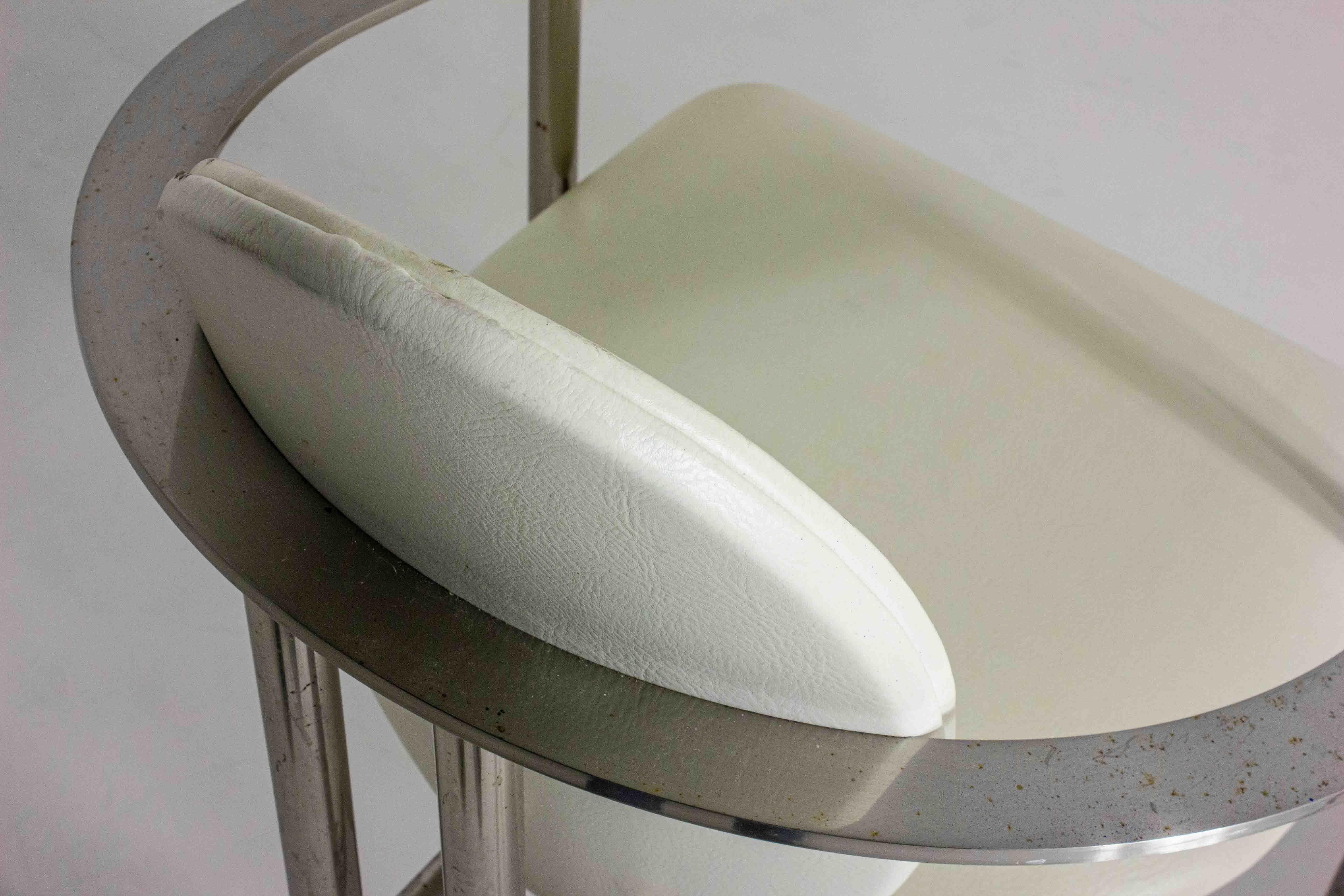 Postmodern dining chairs in steel and white leather, Belgium 1980s For Sale 6