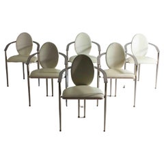 Postmodern dining chairs in steel and white leather, Belgium 1980s