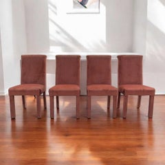 Postmodern Dining Chairs, Salmon Velvet, Set of 4, USA, c. 1980s