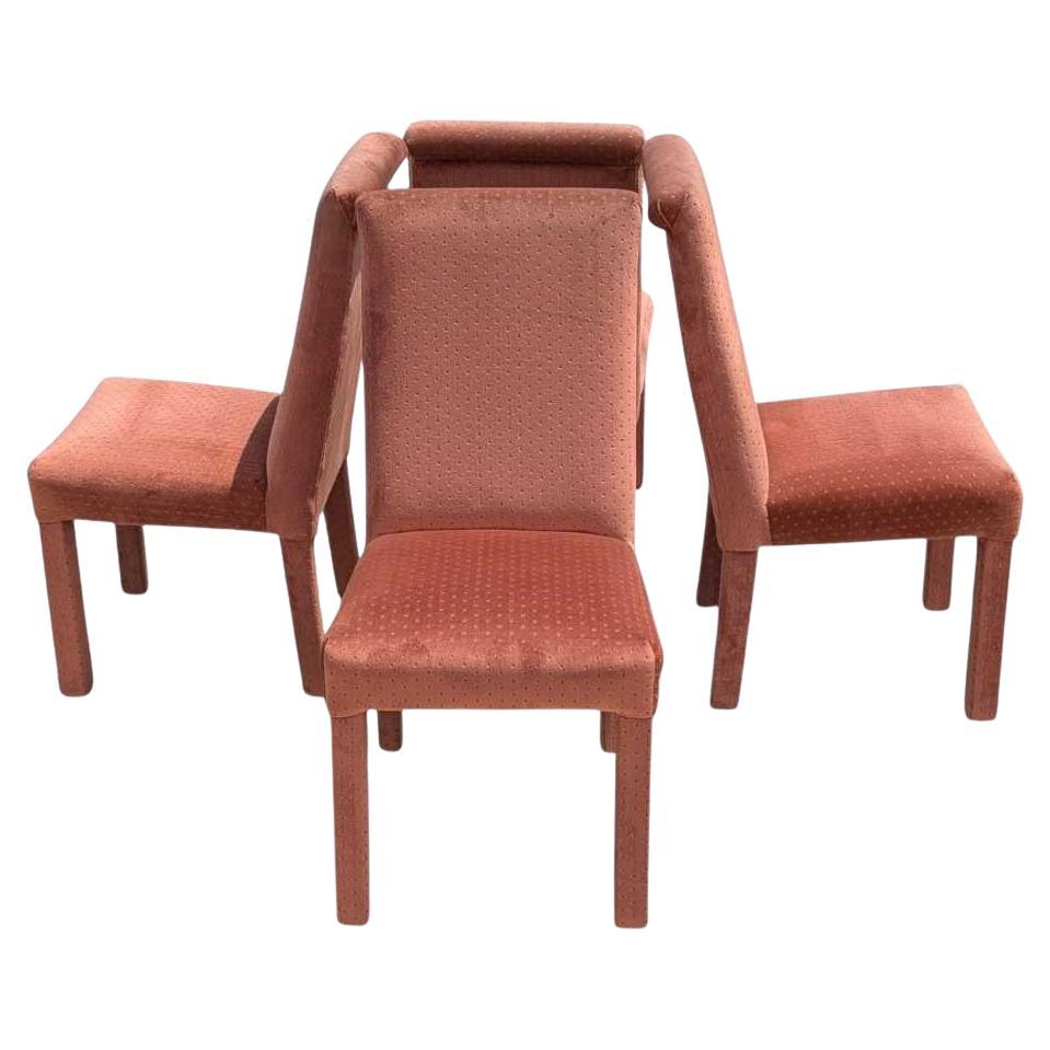 Chaises de salle à manger postmodernes, velours saumon, lot de 4, États-Unis, vers 1980