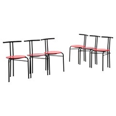 Postmodern Dining Table Chairs with Red Seat - Set of 6