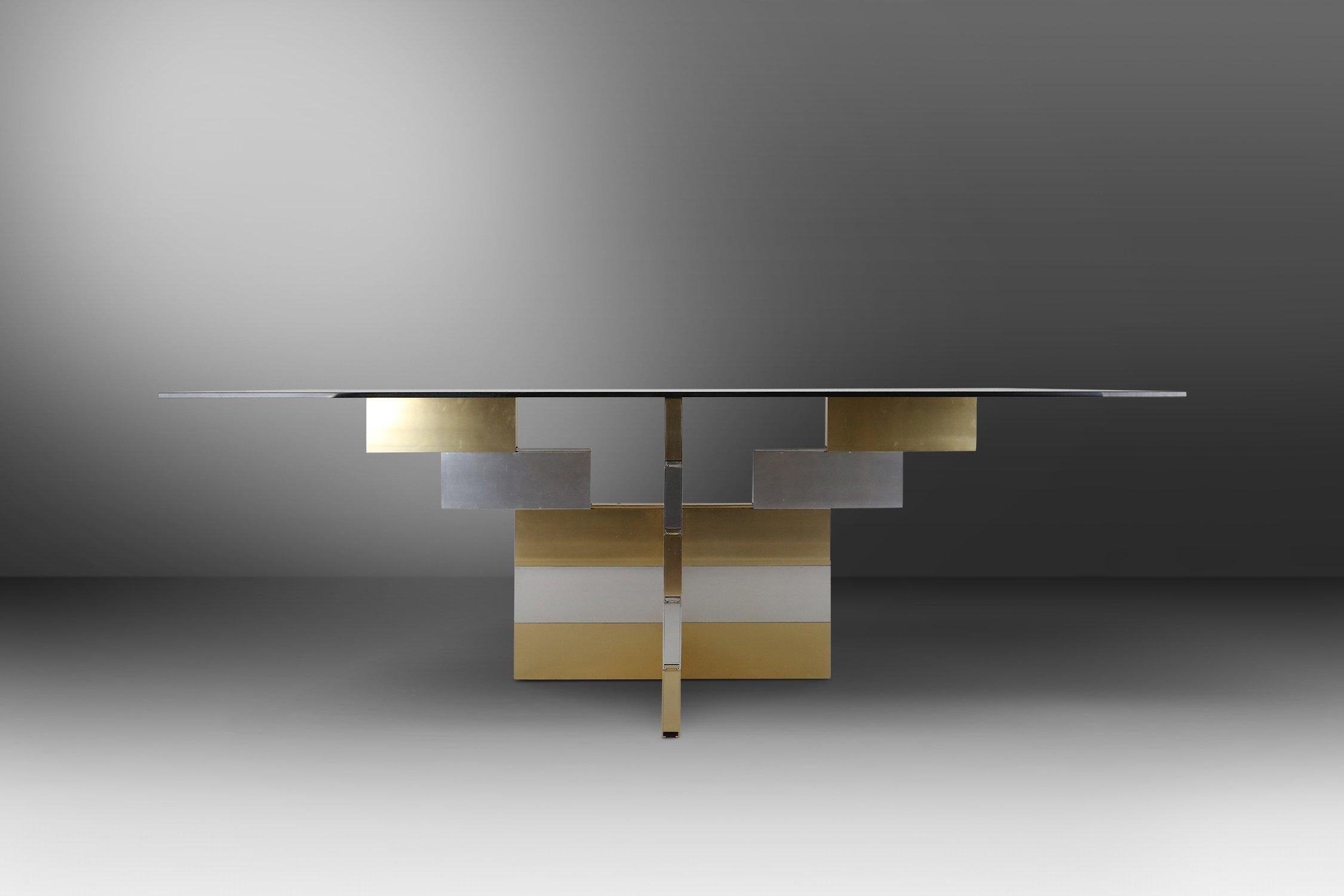 Anodized Postmodern dining table in the manner of Paul Evans, 1970s For Sale