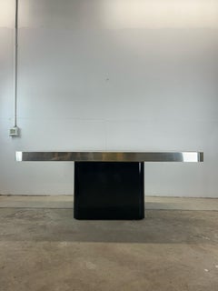 Postmodern Dining Table with Black Glass Top & Brass Accent