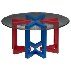 Postmodern Dining Table with Hand-Blown Glass Top, Italy, 1980s