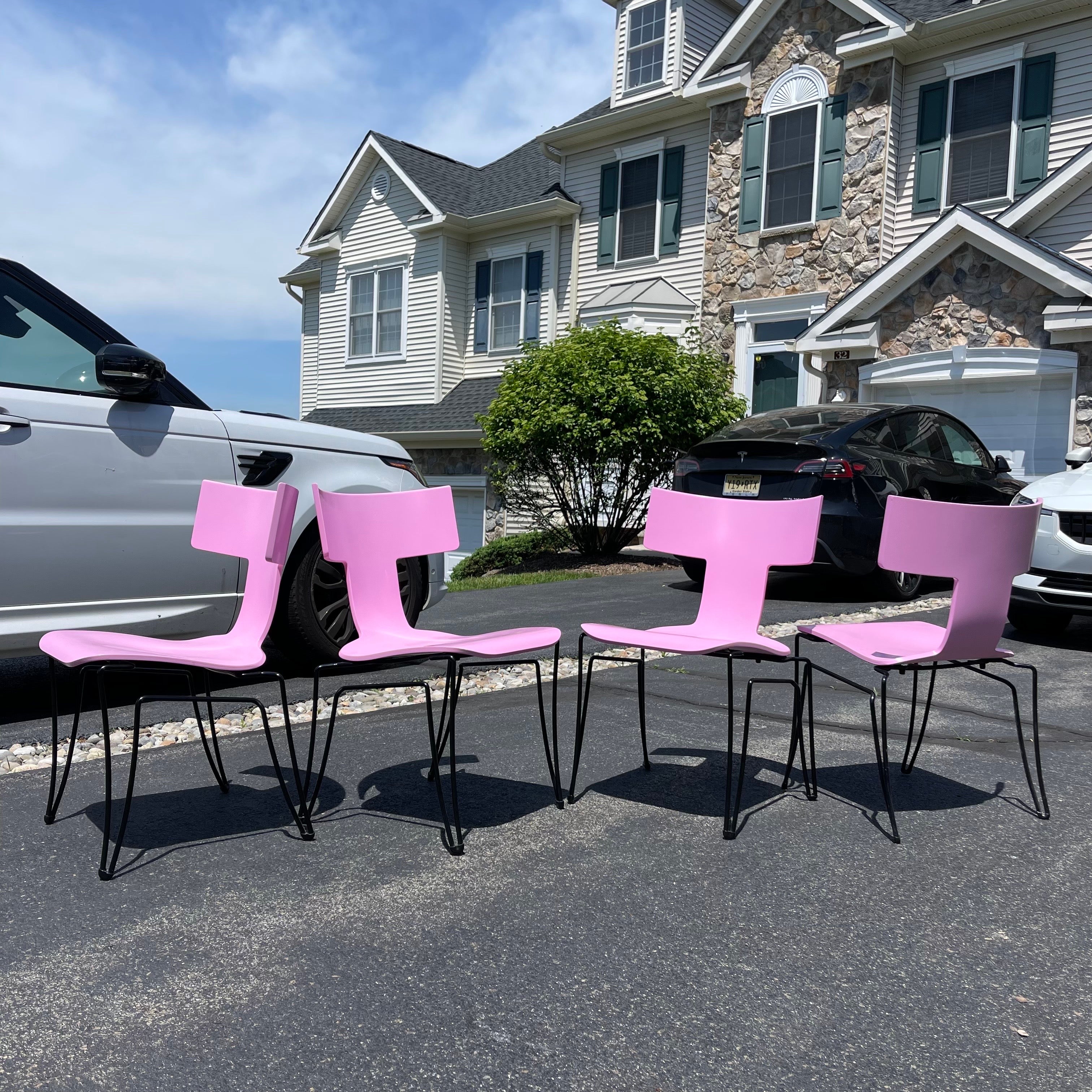 Rare set of pink Anziano chairs designed by John Hutton for Donghia.