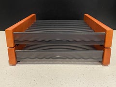 Postmodern Double Deck Desk Letter Tray Cherry Wood & Molded Plastic