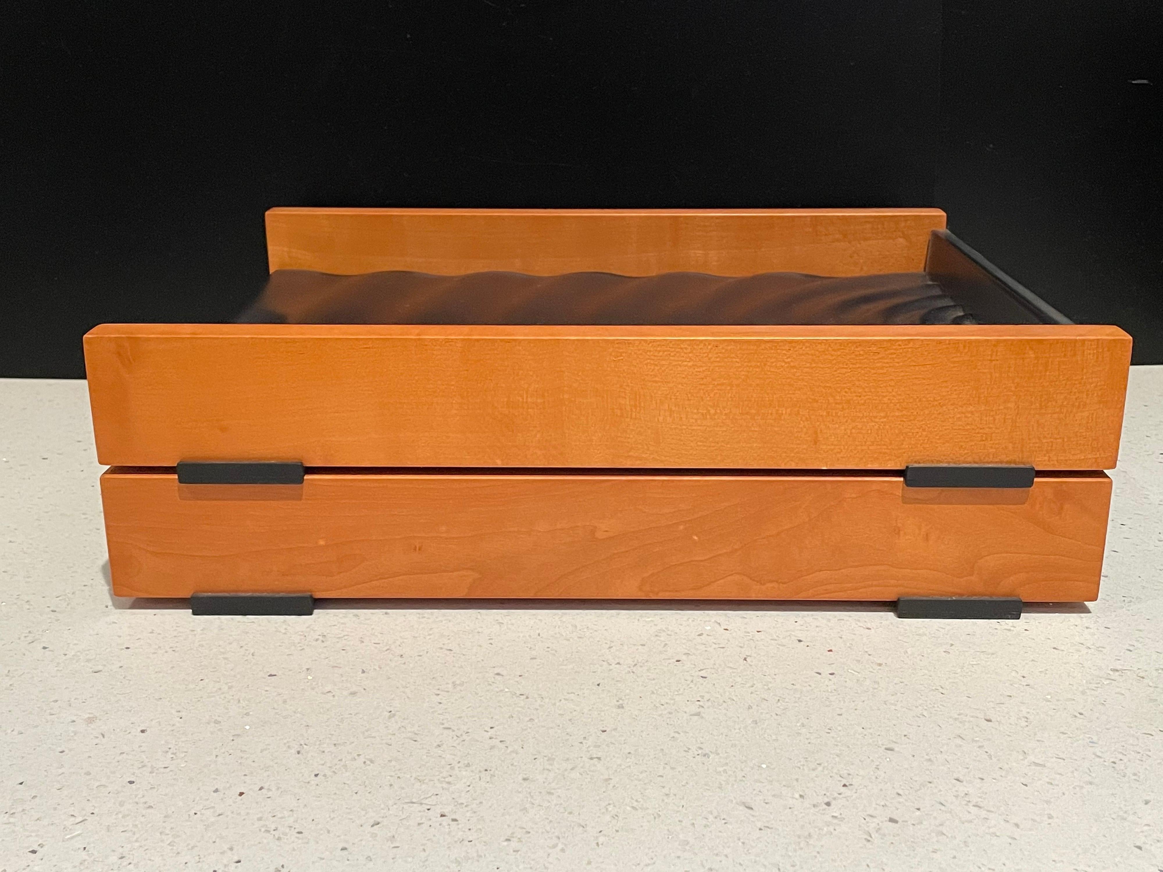 Post-Modern Postmodern Double Deck Desk Letter Tray Cherry Wood & Molded Plastic