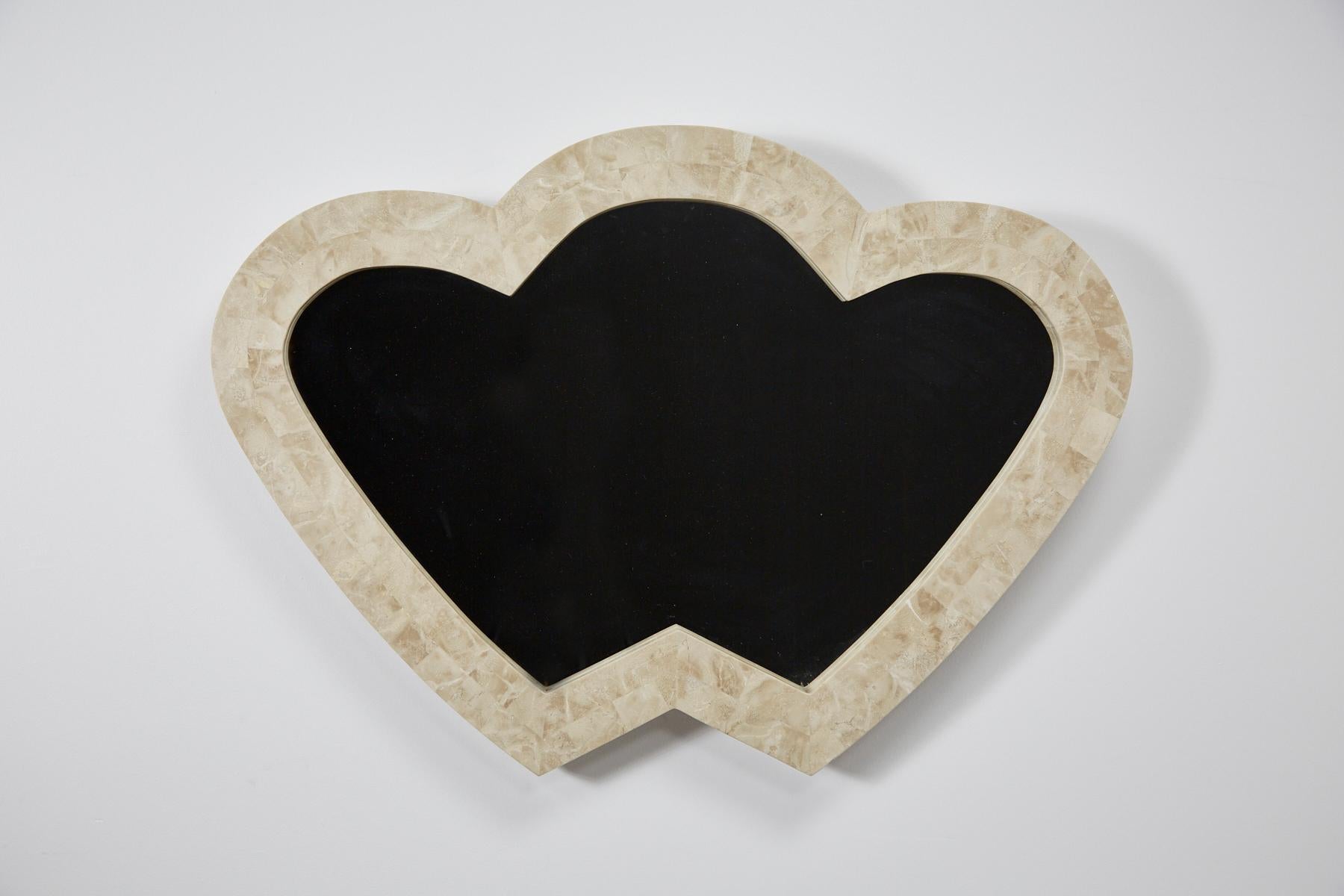 Postmodern Double Heart Beige Tessellated Stone Mirror, 1990s In Excellent Condition For Sale In Los Angeles, CA