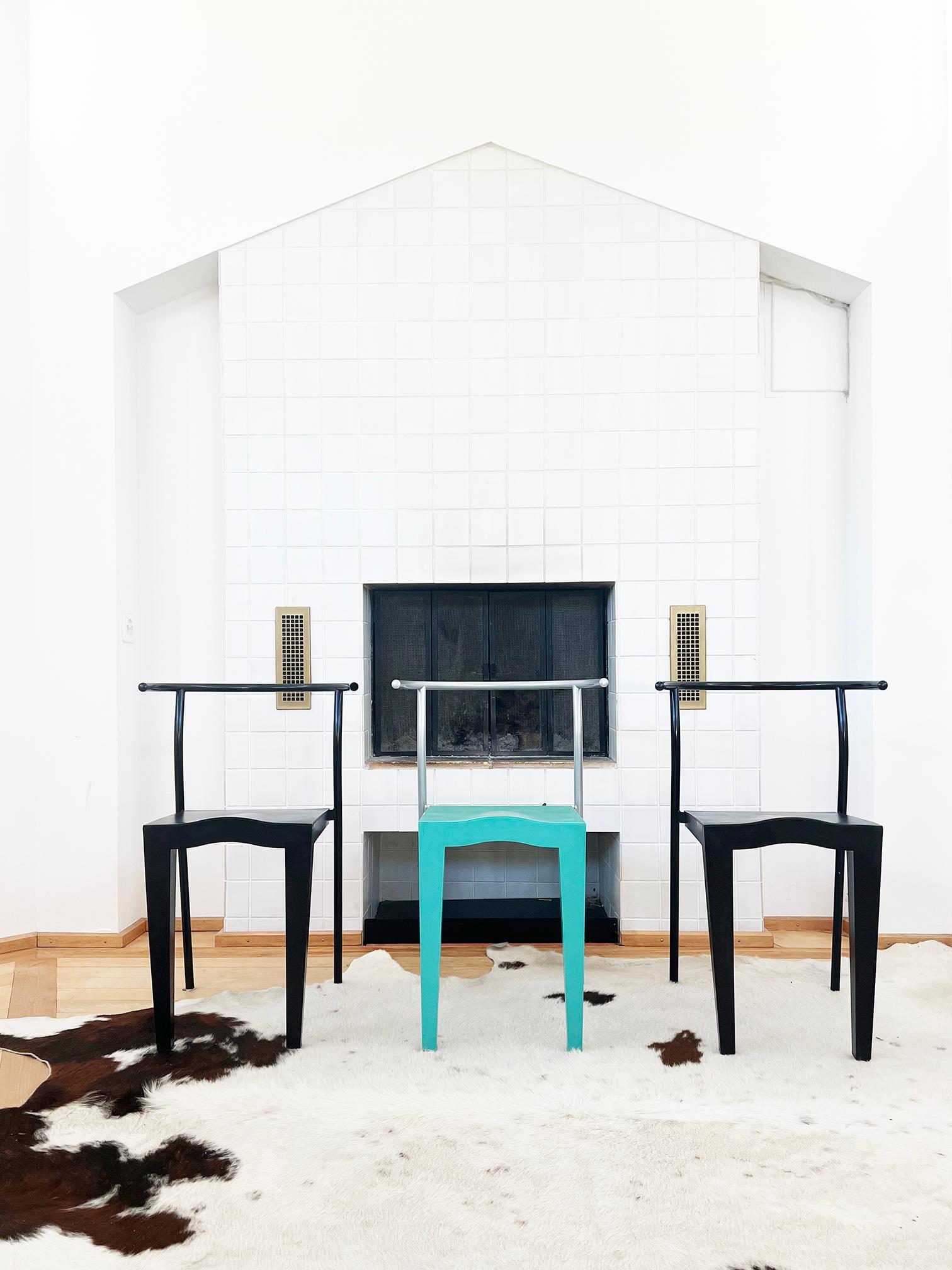 Postmoderne Chaise d'appoint postmoderne Dr. Glob Philippe Starck Kartell des années 80 Tuquoise + Argent ! en vente