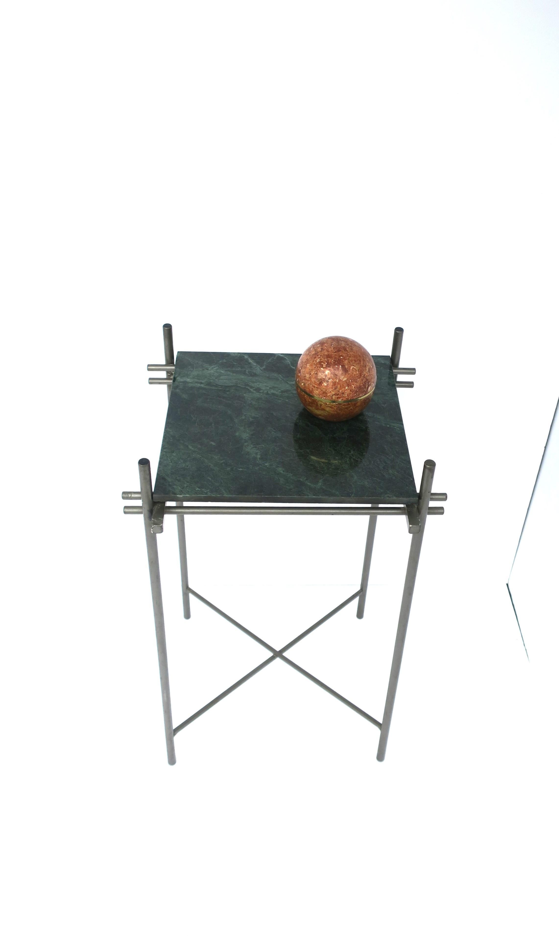 Italian Postmodern Dark Green Marble Drinks Side Table For Sale 1