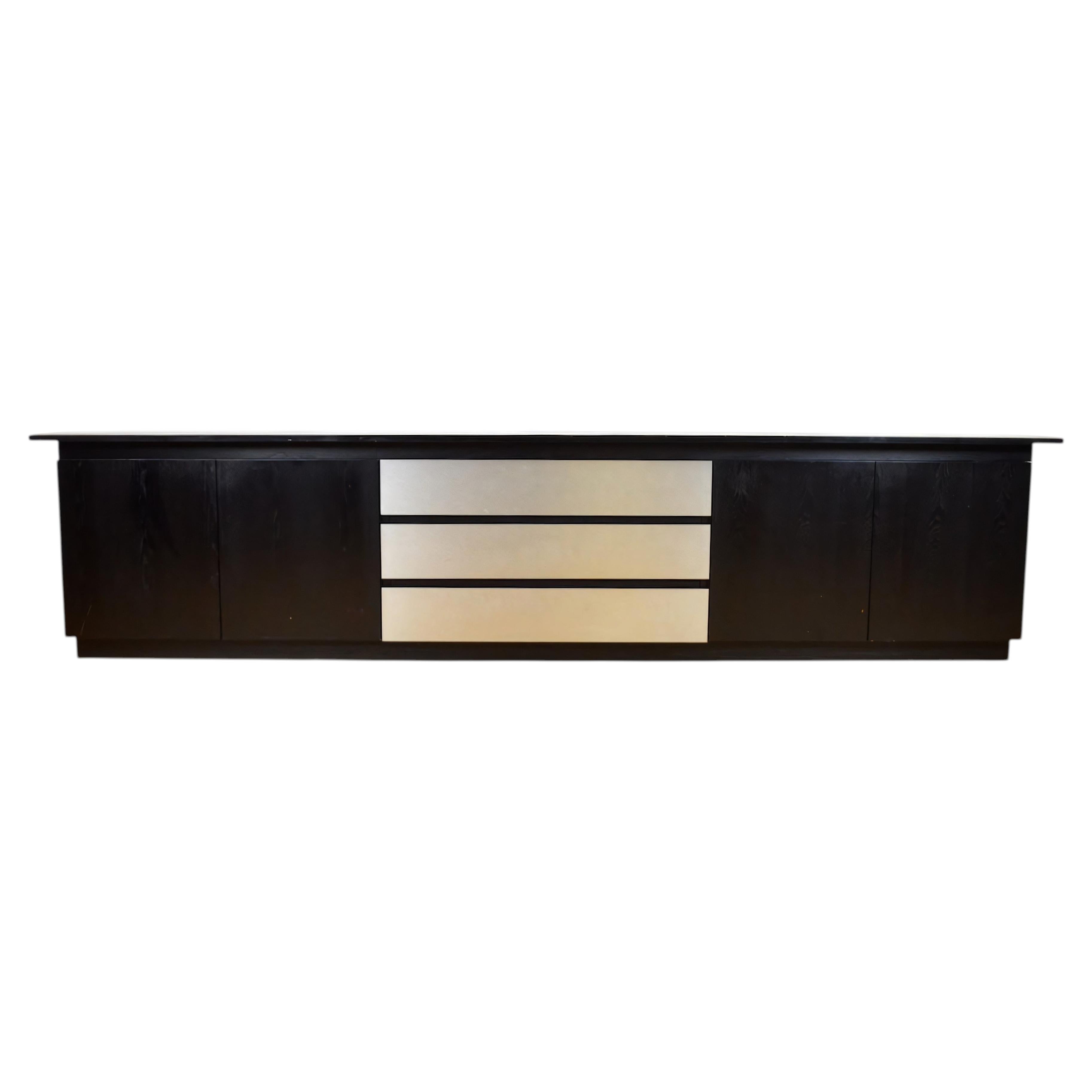 Postmodern Ebonized Ash Sideboard, Cantilevered Top, Belgium, 1980s For Sale