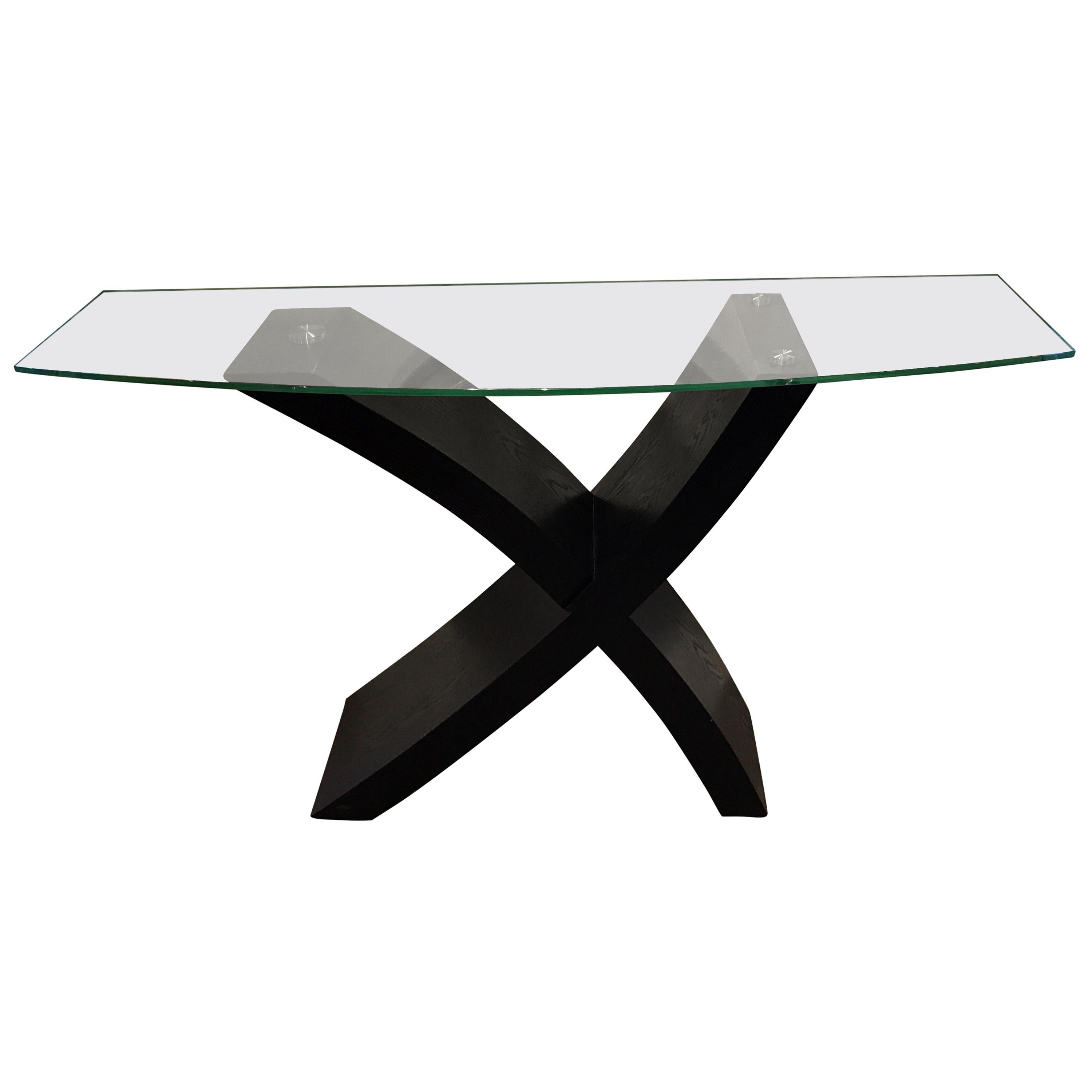 Postmodern Ebonized Wood "X" Console Table For Sale