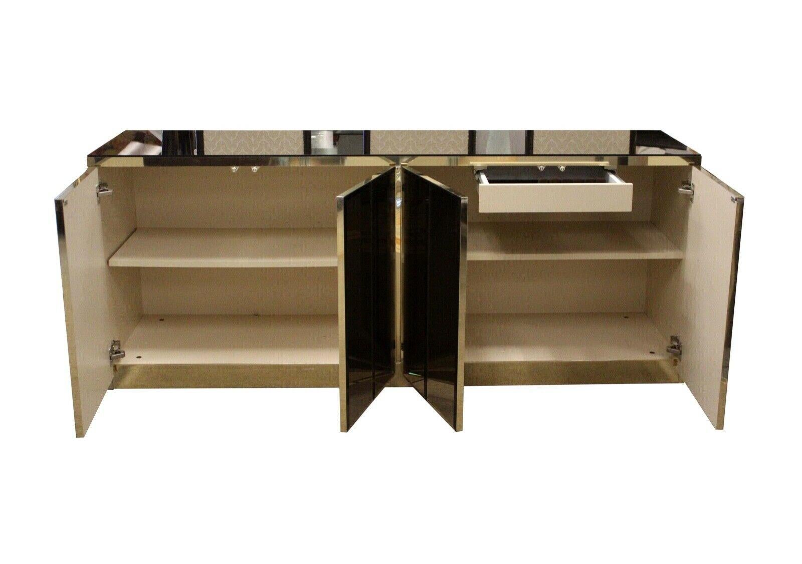 20th Century Postmodern Ello Brass Glass Mirrored Credenza Sideboard