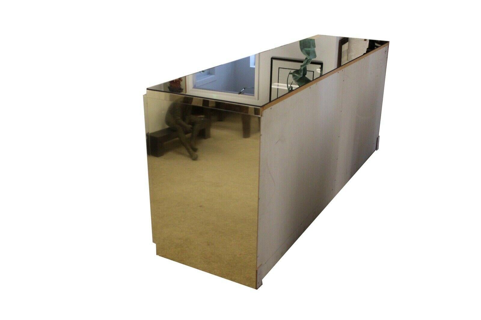Postmodern Ello Brass Glass Mirrored Credenza Sideboard 1