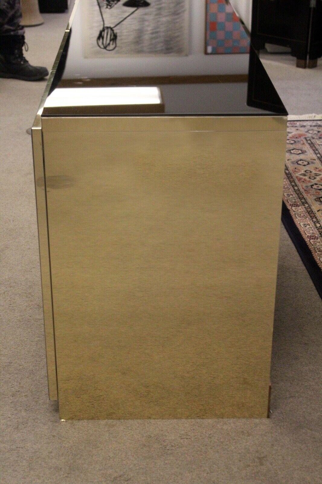 Postmodern Ello Brass Glass Mirrored Credenza Sideboard 2