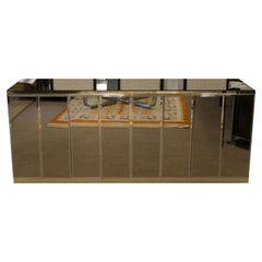 Postmodern Ello Brass Glass Mirrored Credenza Sideboard