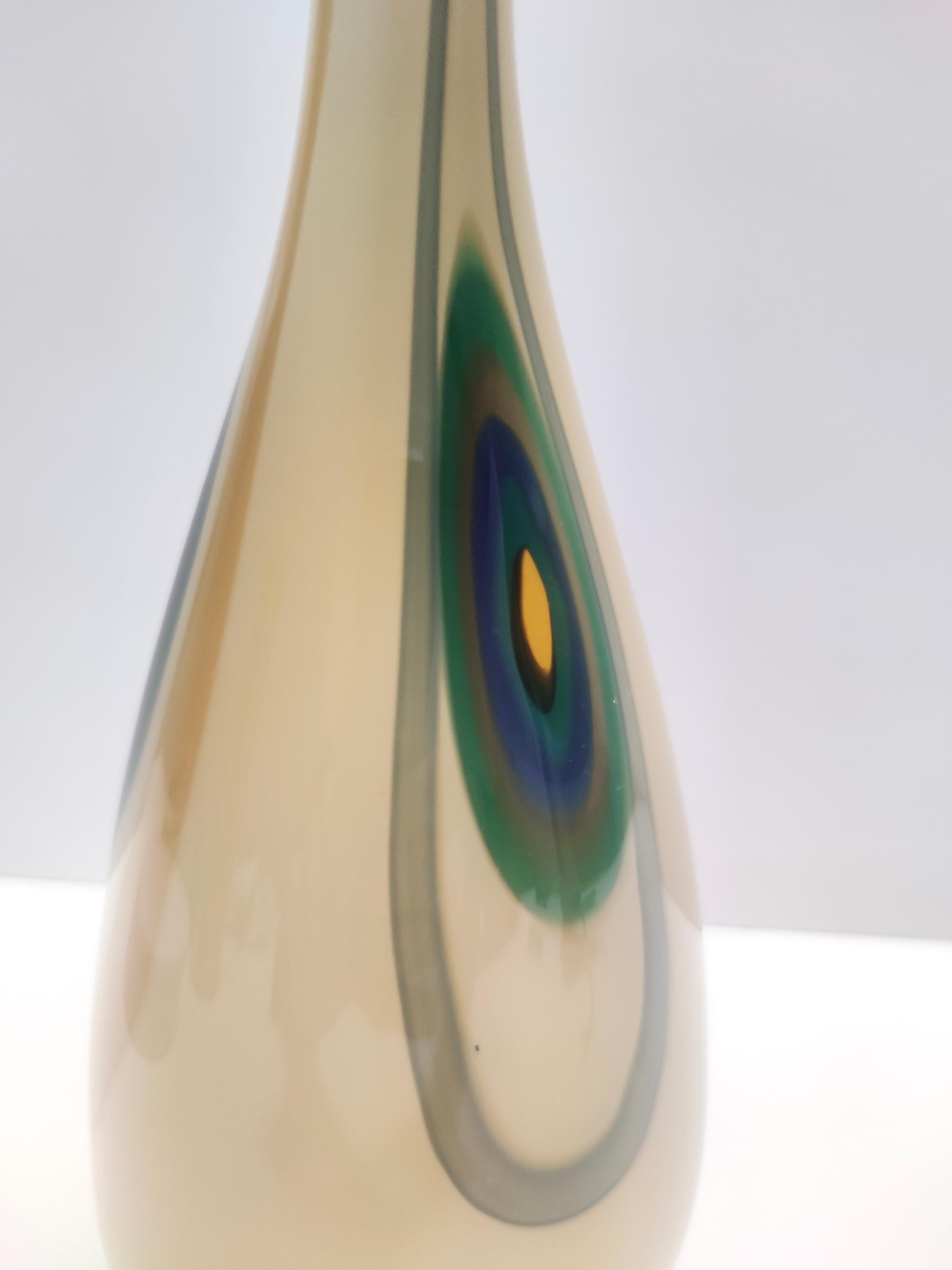 Postmodern Beige Encased and Hand-blown Glass Decanter Bottle, Italy For Sale 7