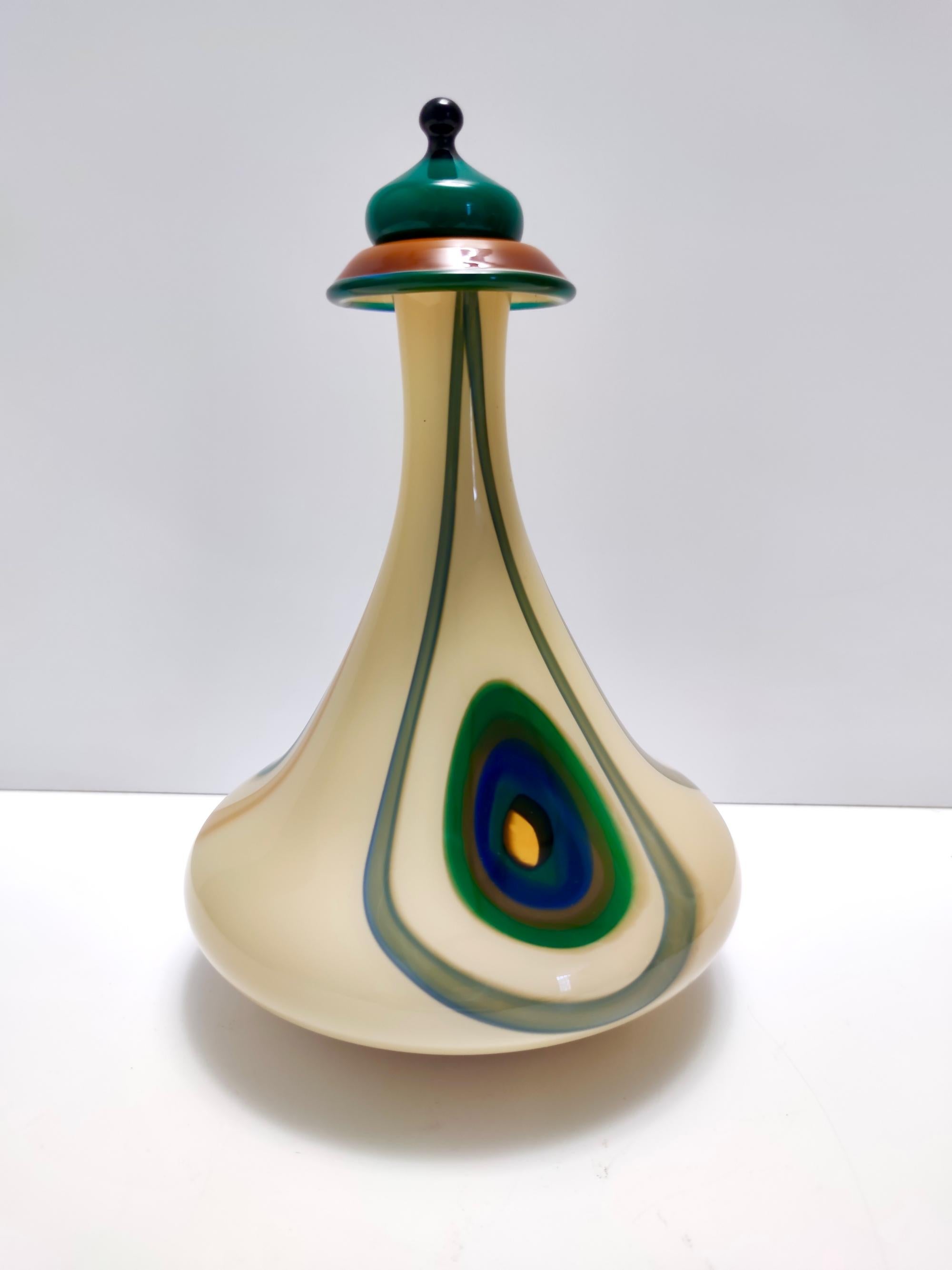 Late 20th Century Postmodern Beige Encased and Hand-blown Glass Decanter Bottle, Italy For Sale