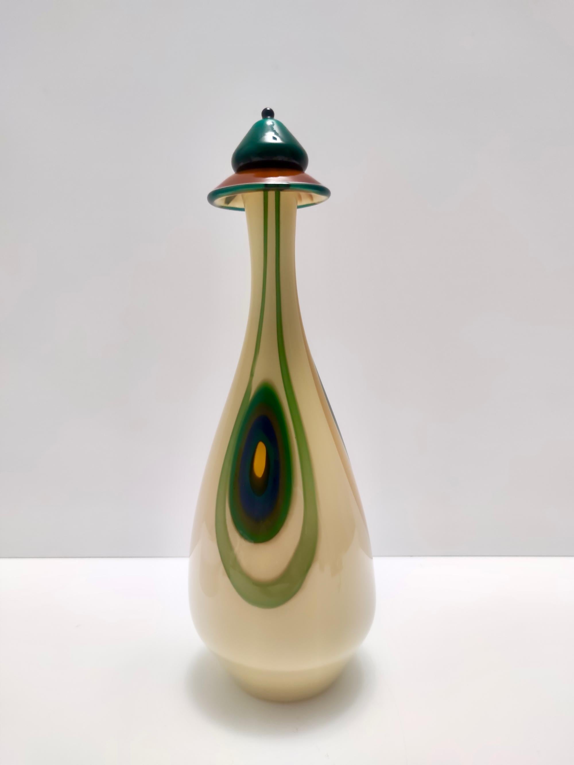 Late 20th Century Postmodern Beige Encased and Hand-blown Glass Decanter Bottle, Italy For Sale