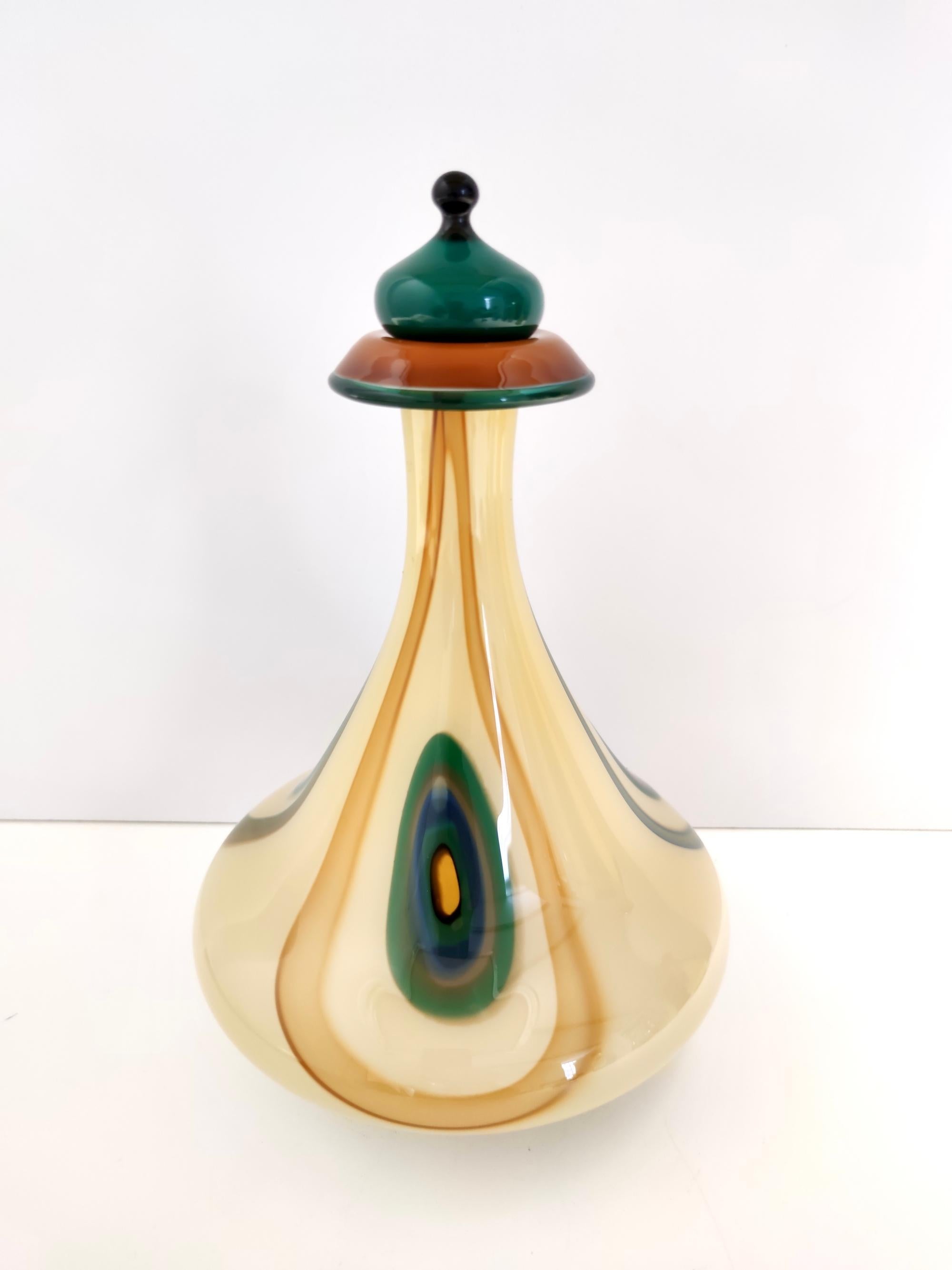 Murano Glass Postmodern Encased and Hand-blown Glass Decanter Bottle, Italy For Sale