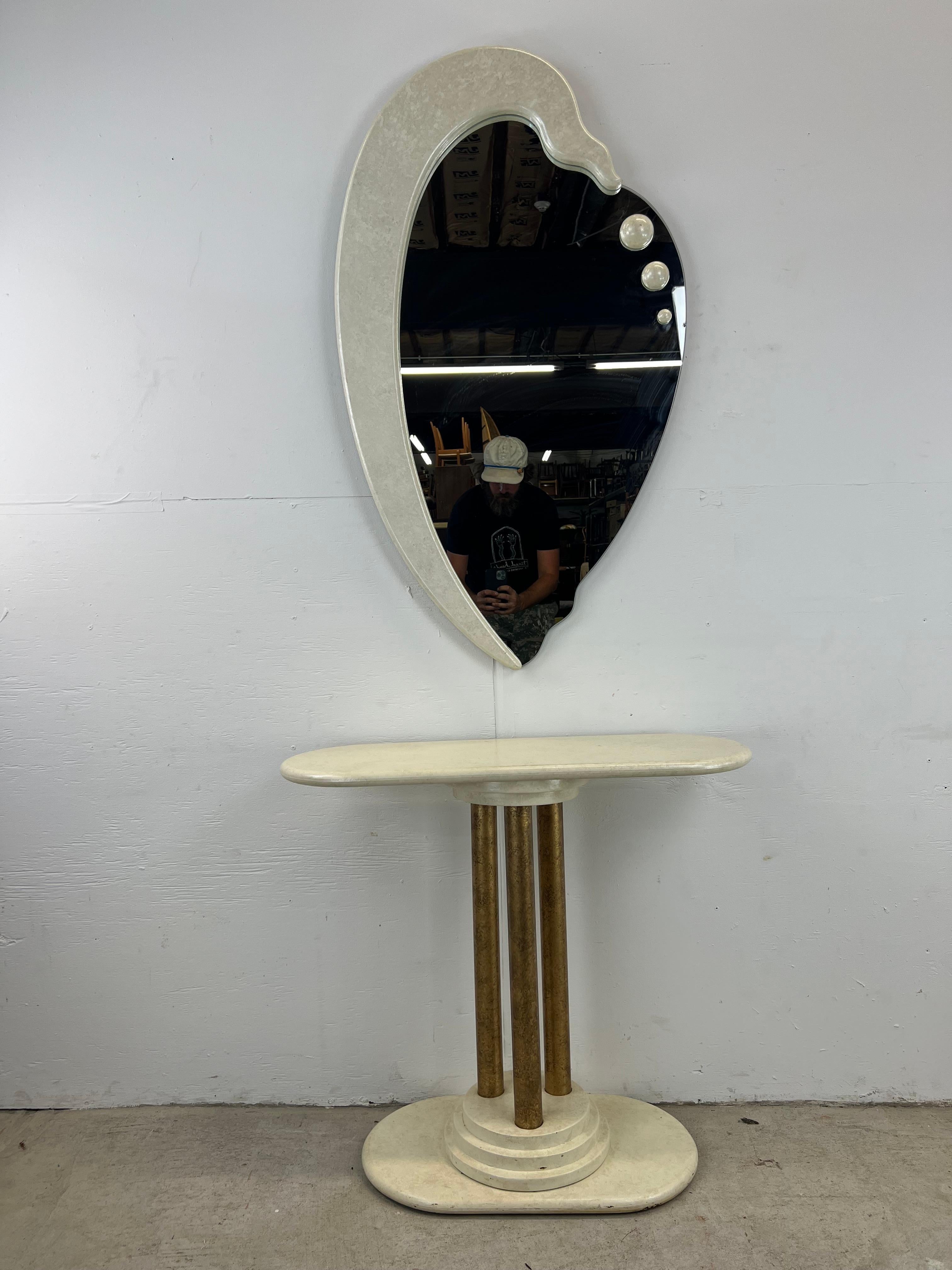 Postmodern Entry Table with Pedestal Base & Wall Mirror For Sale 5