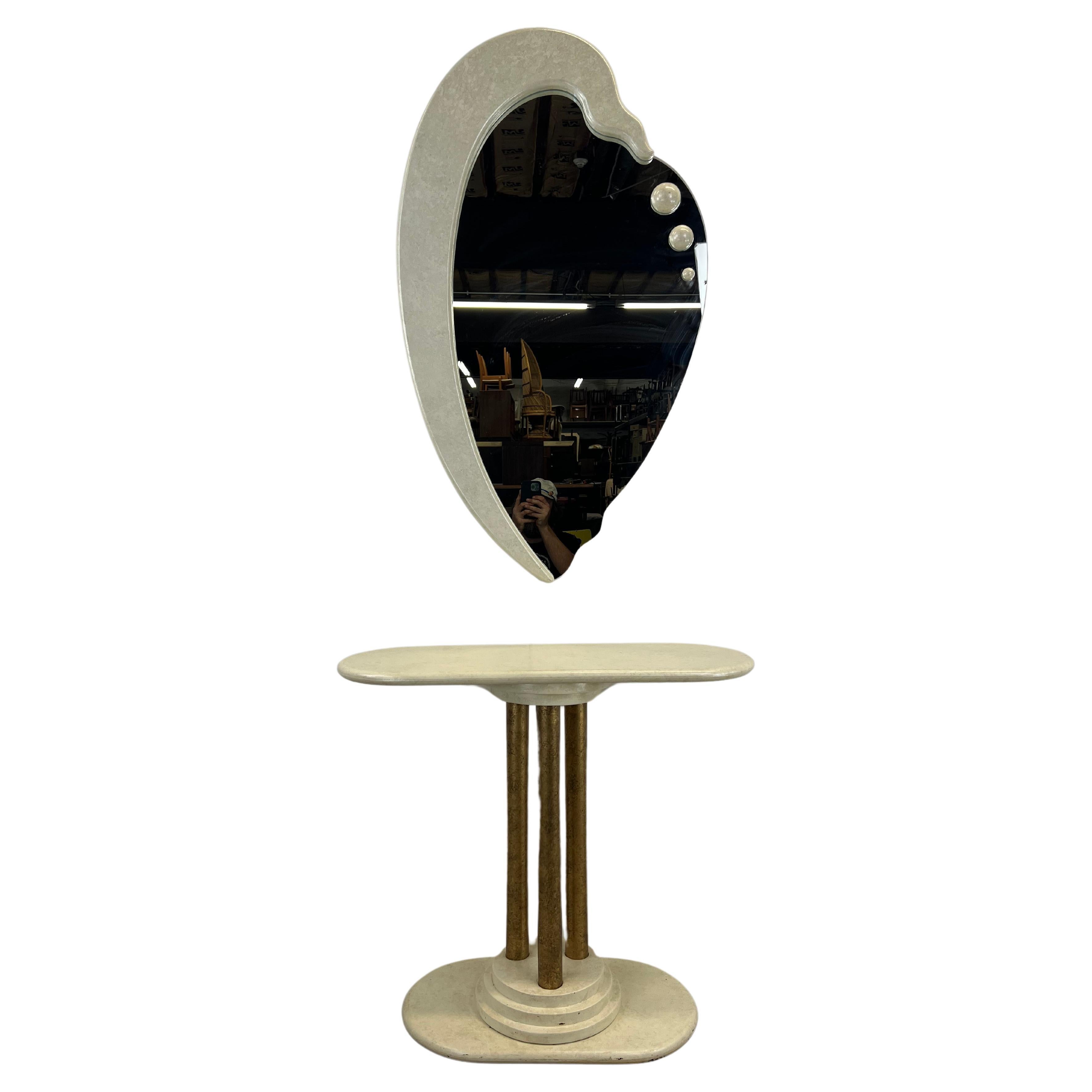 Postmodern Entry Table with Pedestal Base & Wall Mirror For Sale