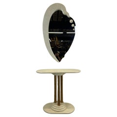 Retro Postmodern Entry Table with Pedestal Base & Wall Mirror