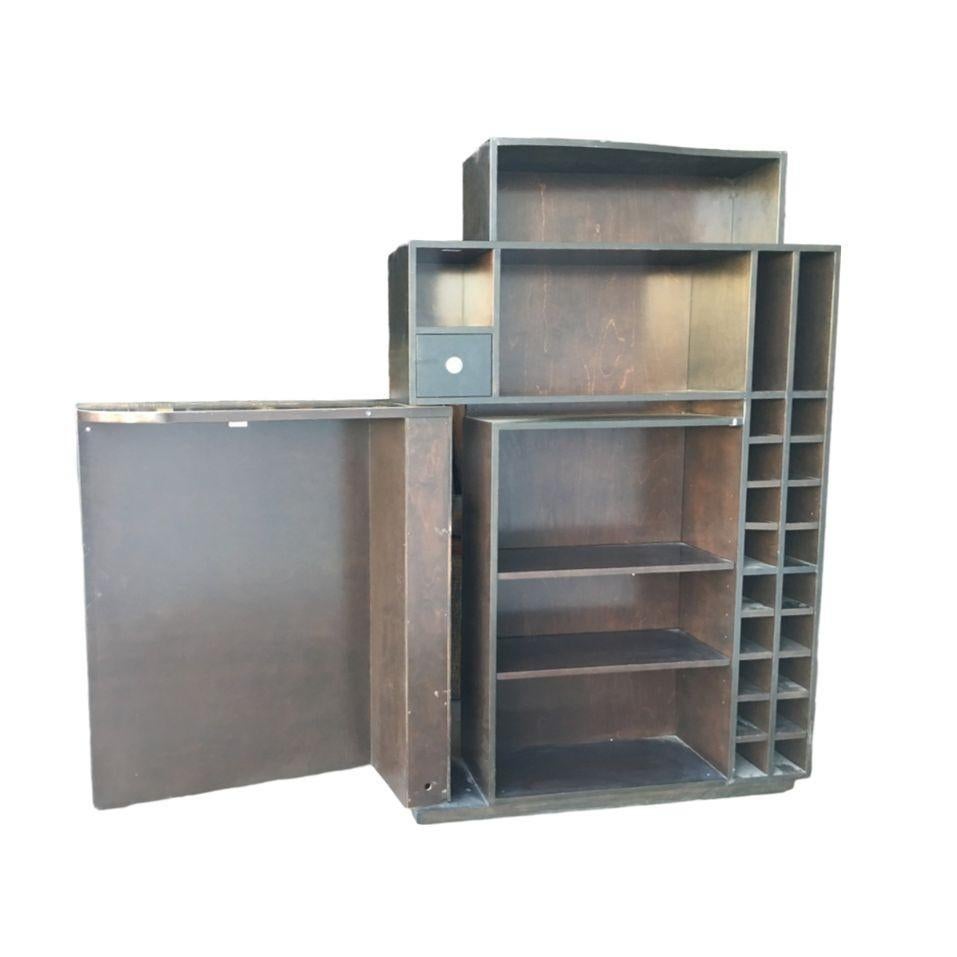 Late 20th Century Postmodern Espresso Wood Dining Room Convertible Bar Cabinet, 1990 For Sale