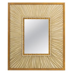 Postmodern Etched and Gilt Sunburst Motif Wall Mirror