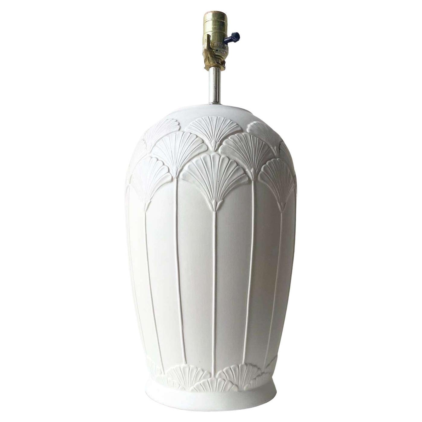 Postmodern Etched Flower Beige Ceramic Table Lamp For Sale