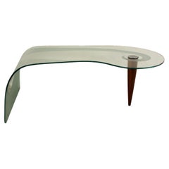 Postmodern Etched Waterfall Custom Made Glass Coffee Table 1980s